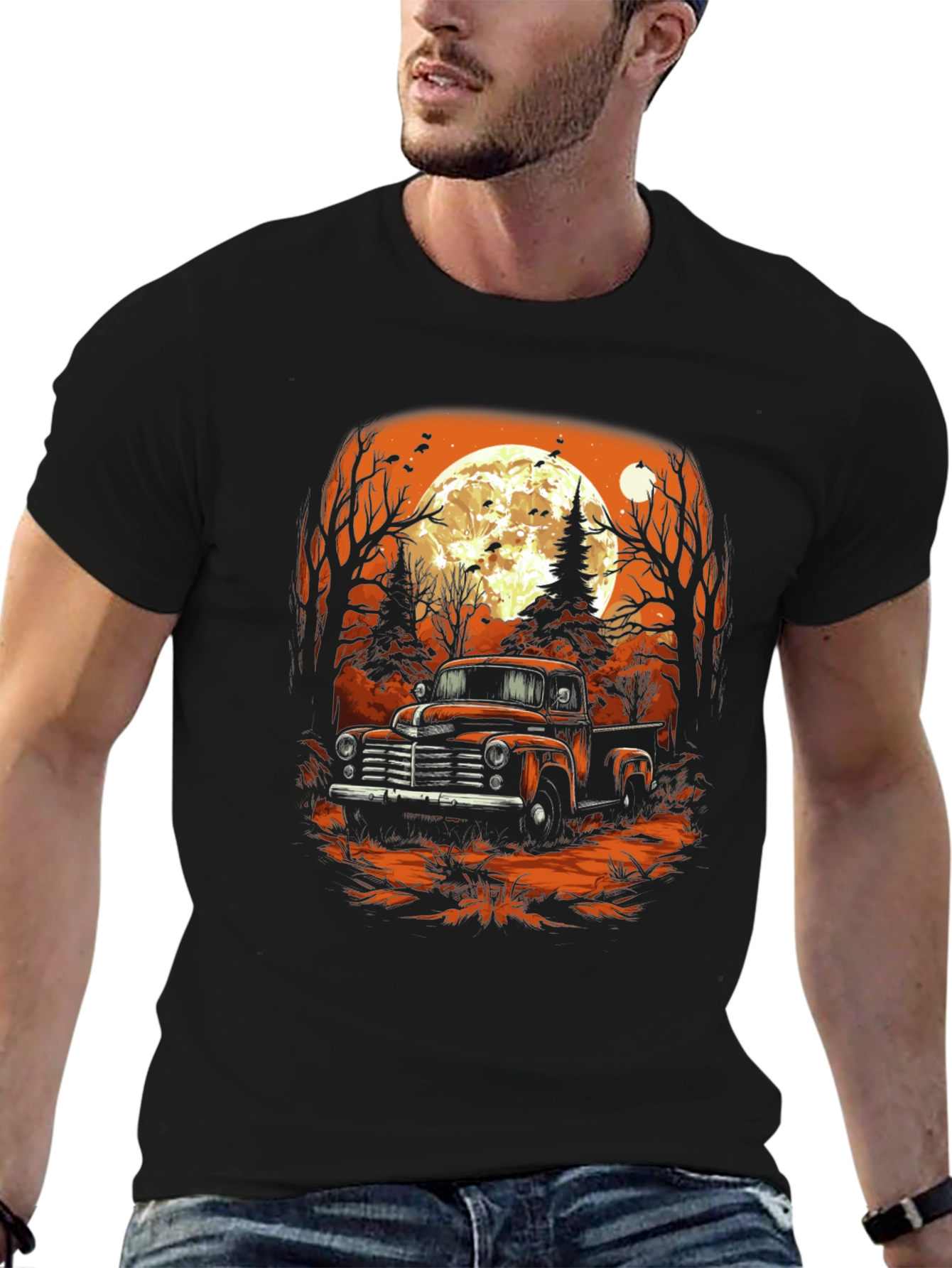 Black Vintage Truck Halloween T-Shirt view 6