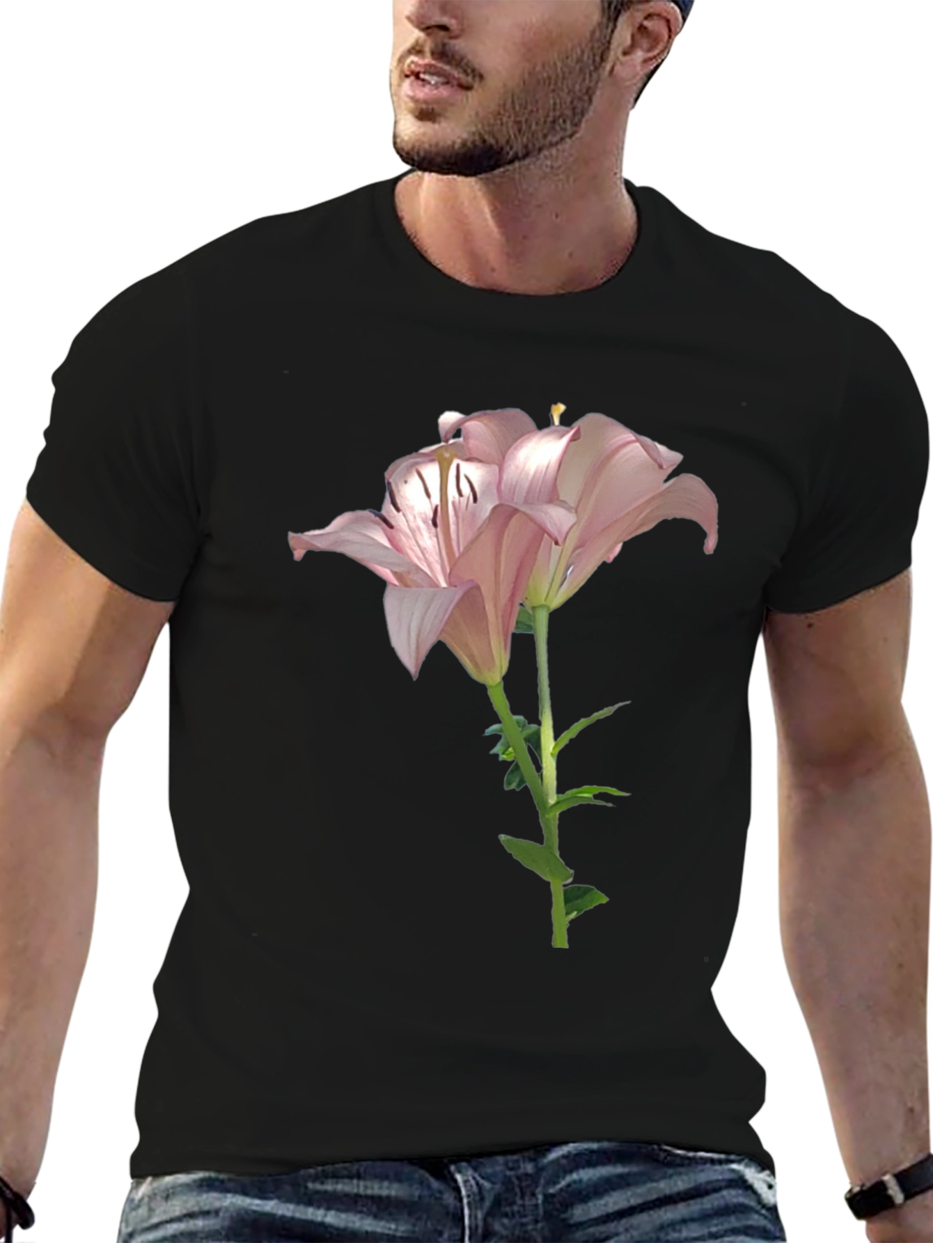 Black Floral Lily Graphic Tee - Soft Cotton Blend view 6
