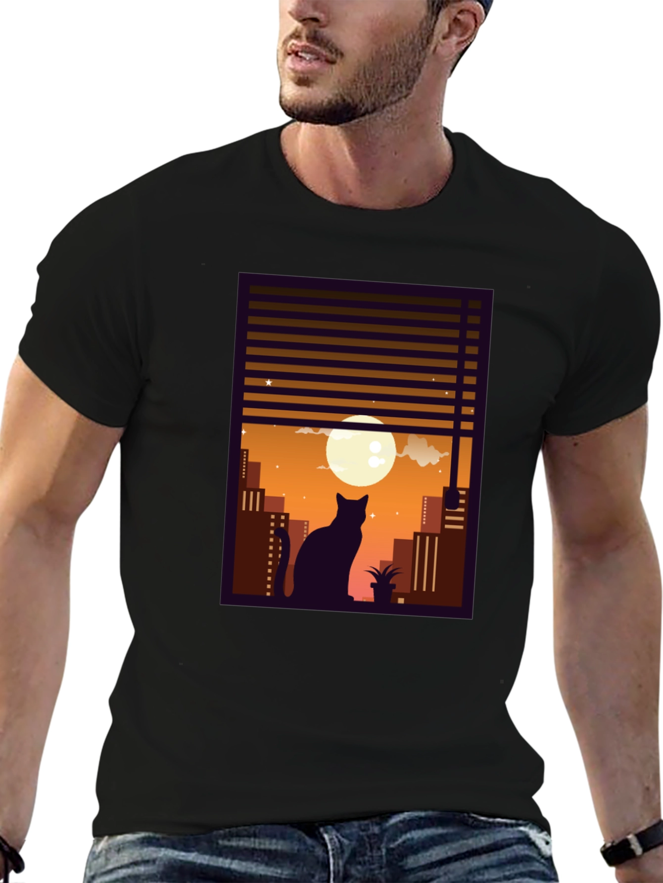 Black Urban Cat Silhouette T-Shirt view 6