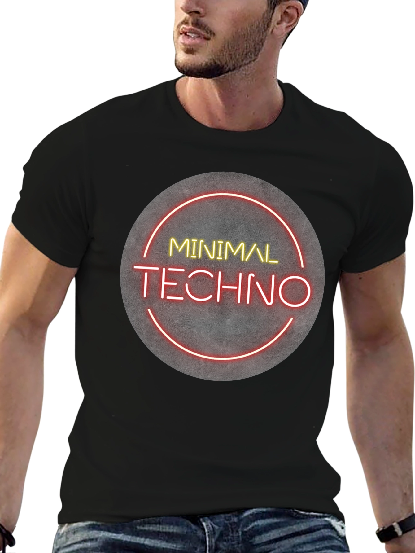 Black Minimal Techno Graphic Tee - Modern Music Shirt view 6
