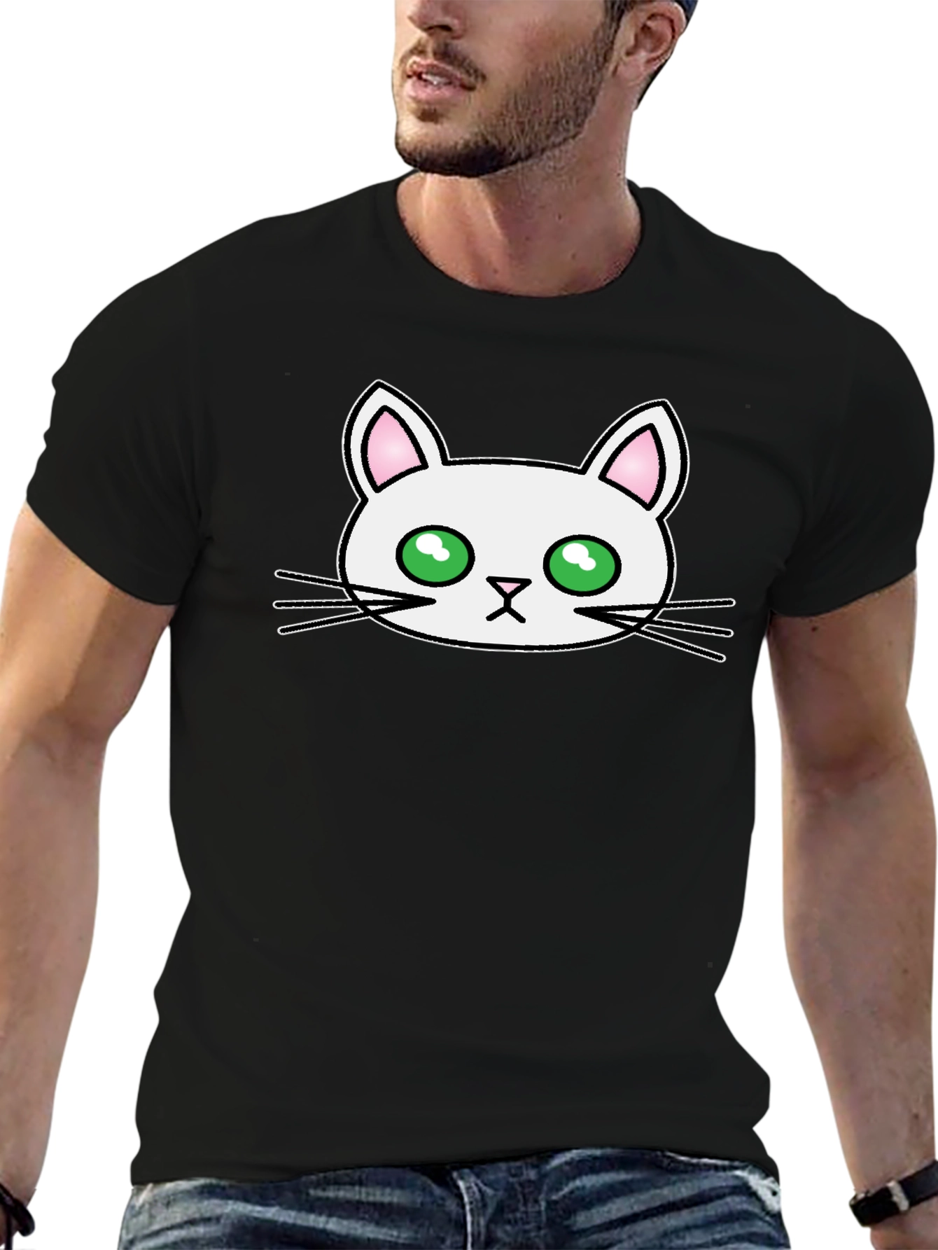Black Cute Cat Graphic Tee - Men's Black T-Shirt view 6