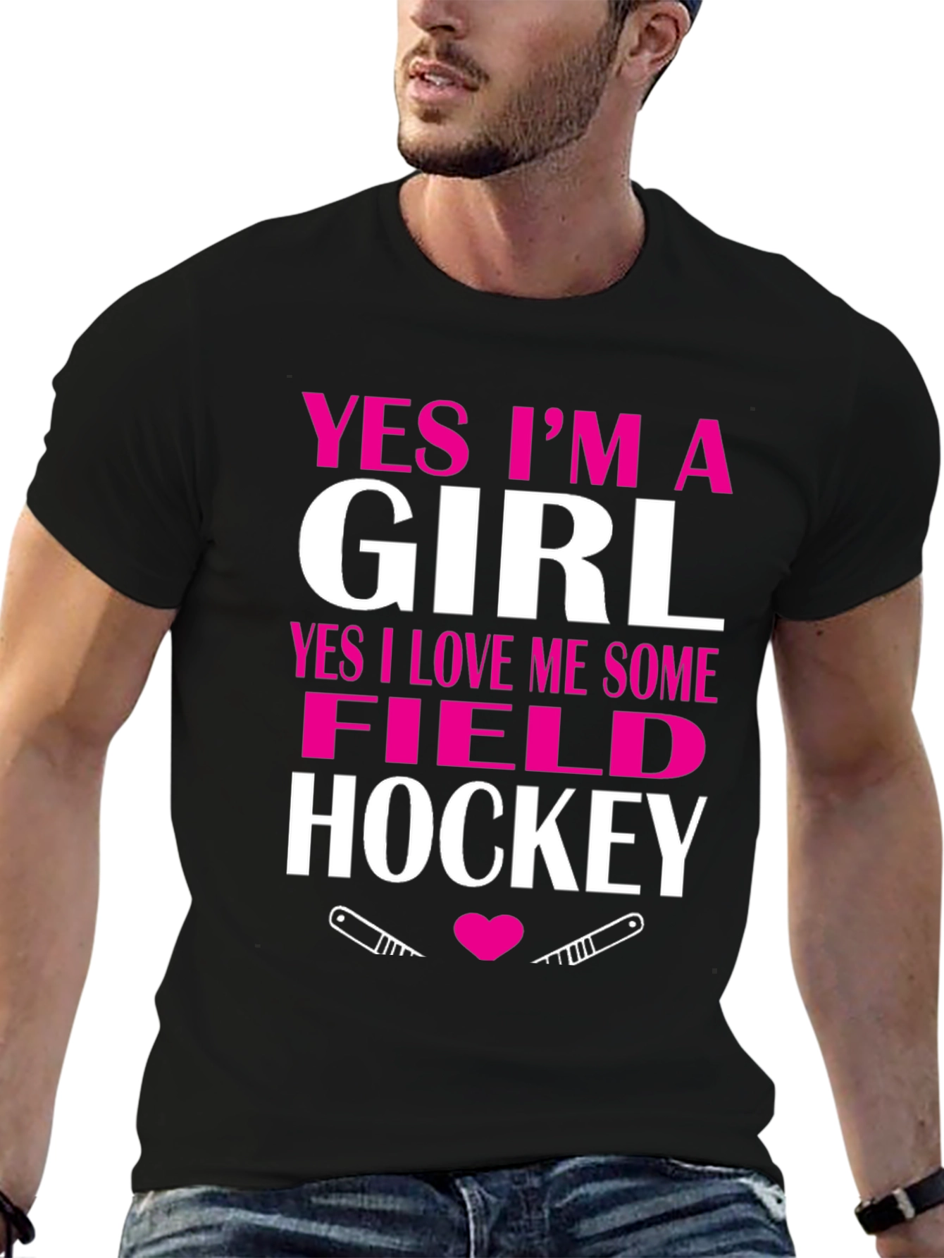 Black Yes I'm A Girl Field Hockey T-Shirt view 6