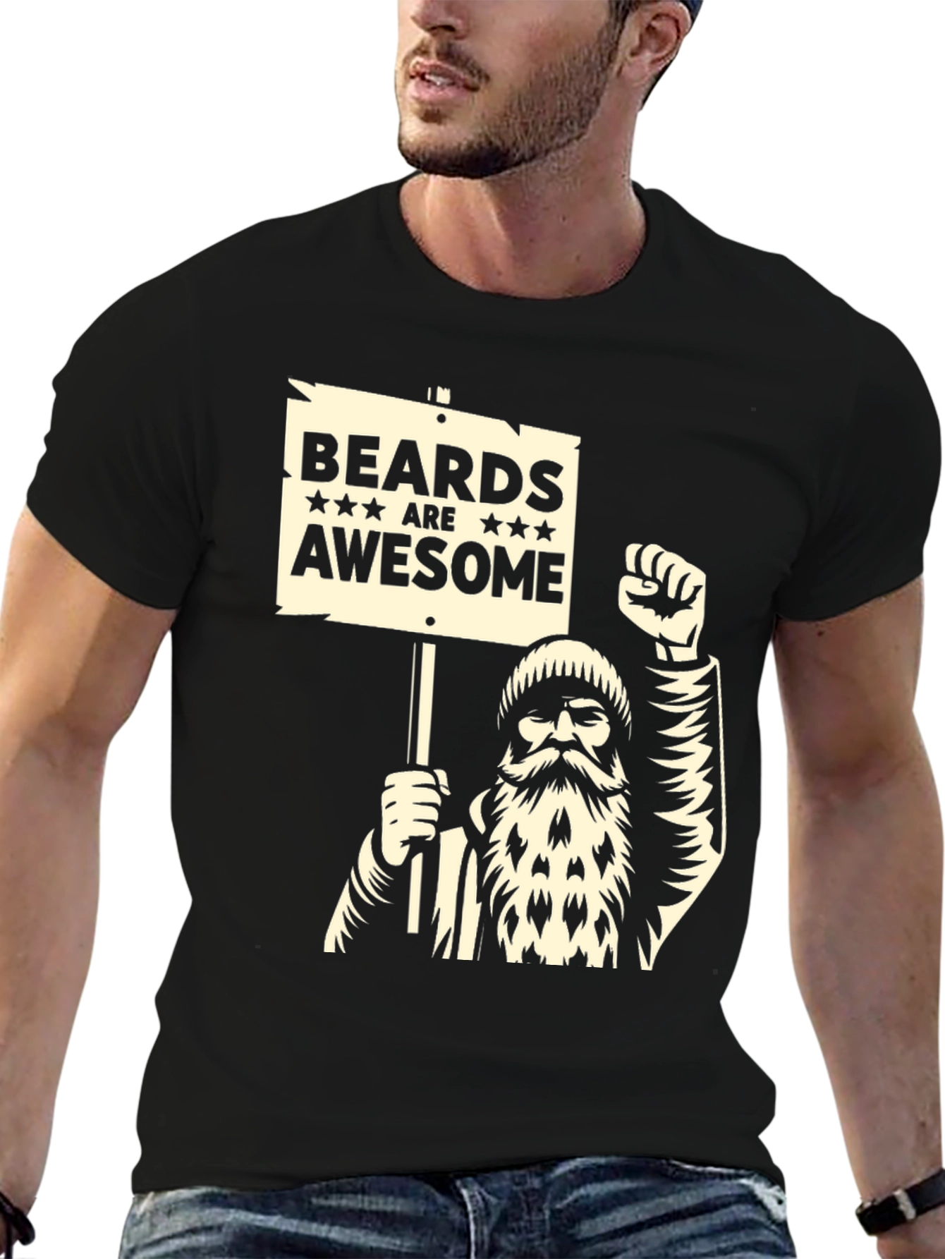 Black Beards Are Awesome T-Shirt - Black Graphic Tee view 6