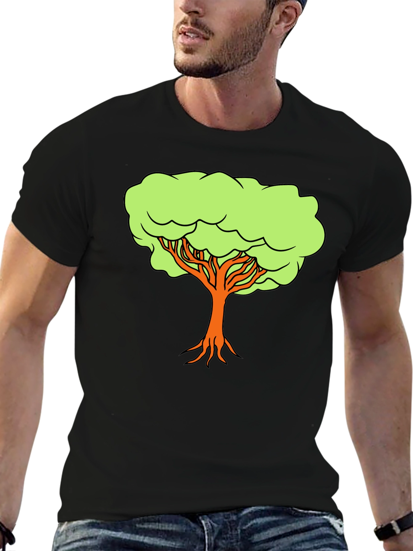 Black Cartoon Tree Graphic Tee - Black Casual Shirt view 6