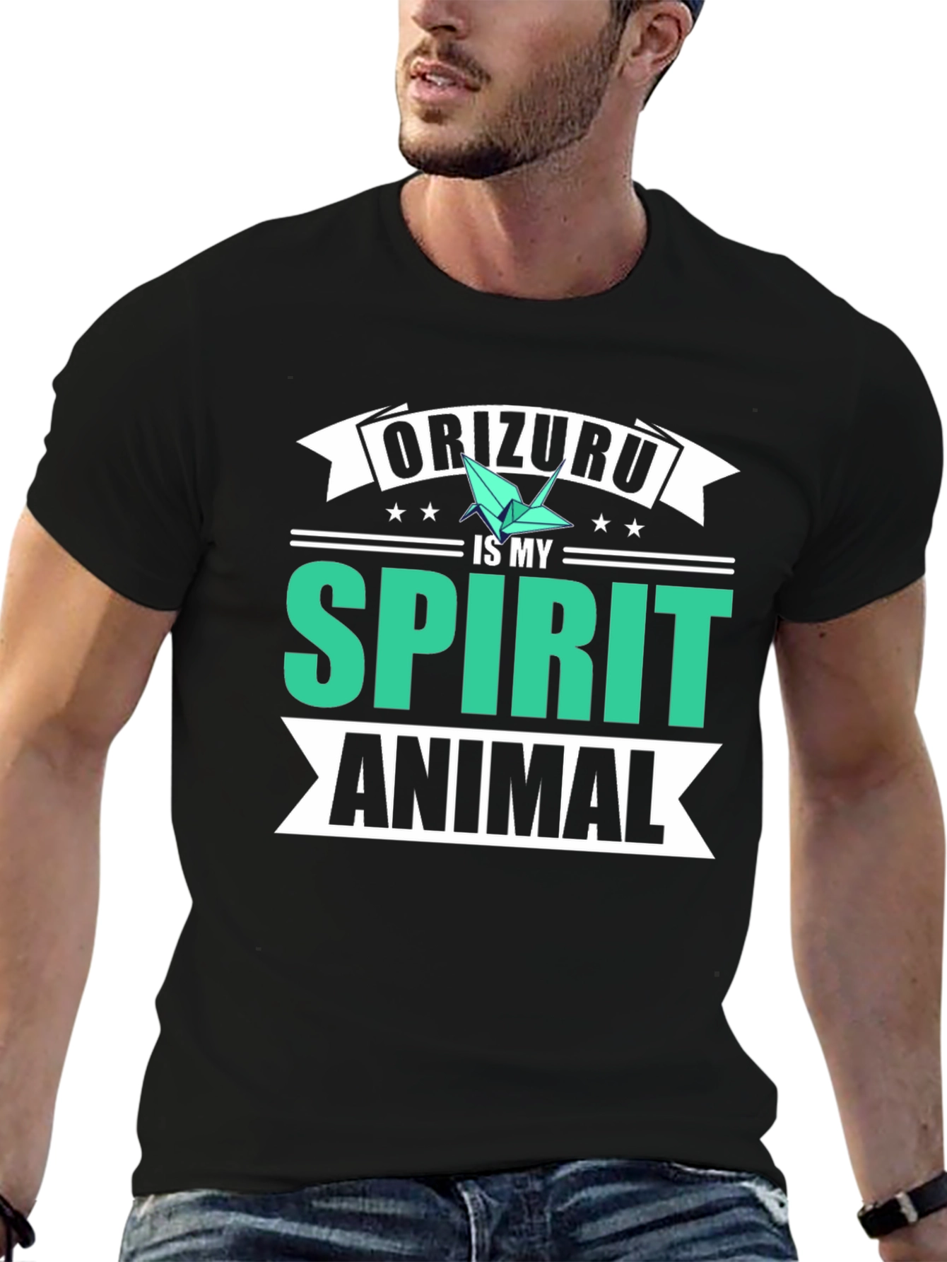 Black Orizuru Spirit Animal Black Graphic T-Shirt view 6