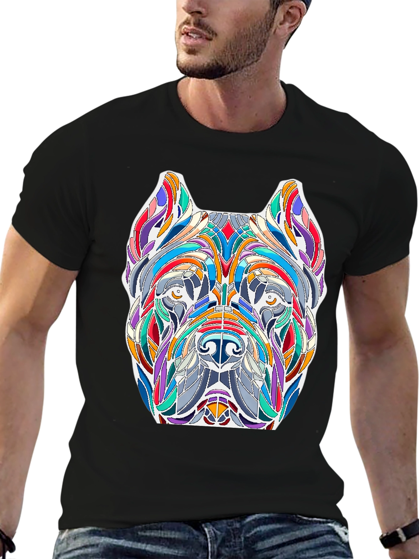 Black Abstract Dog Art T-Shirt - Unique Graphic Tee view 6