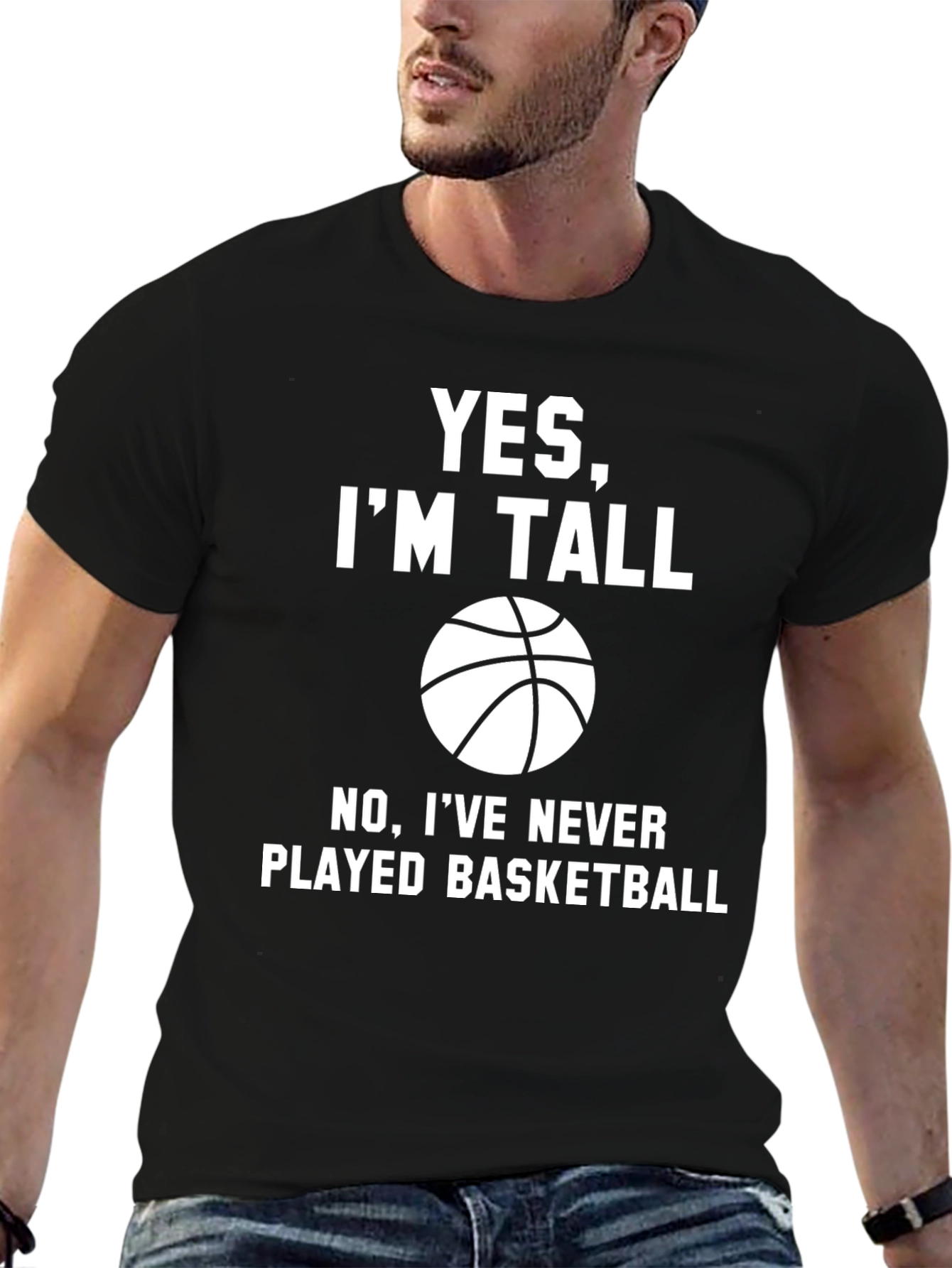 Black Funny Tall People T-Shirt - Never Played Basketball Tee view 6