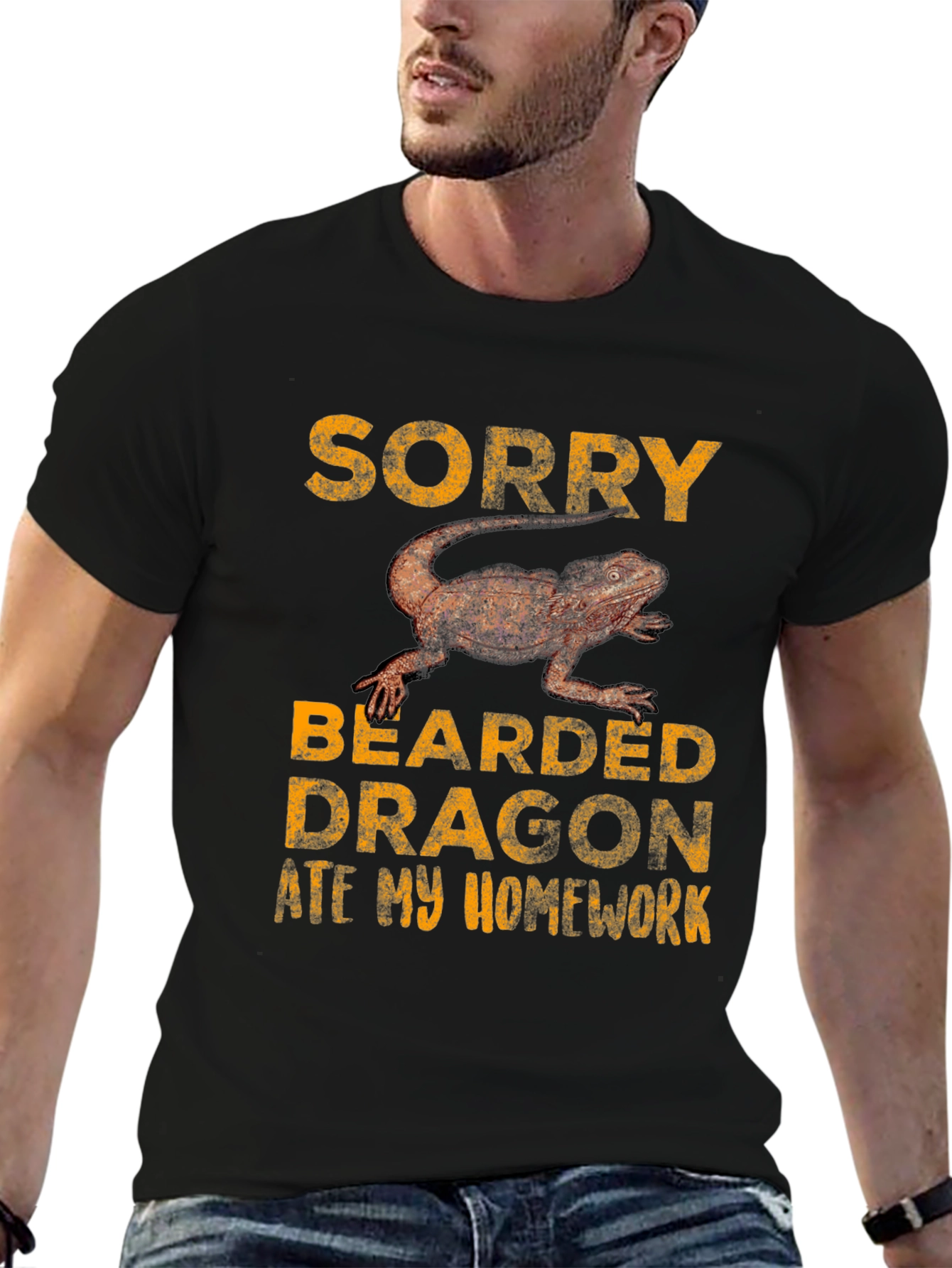 Black Funny Bearded Dragon Ate Homework T-Shirt view 6