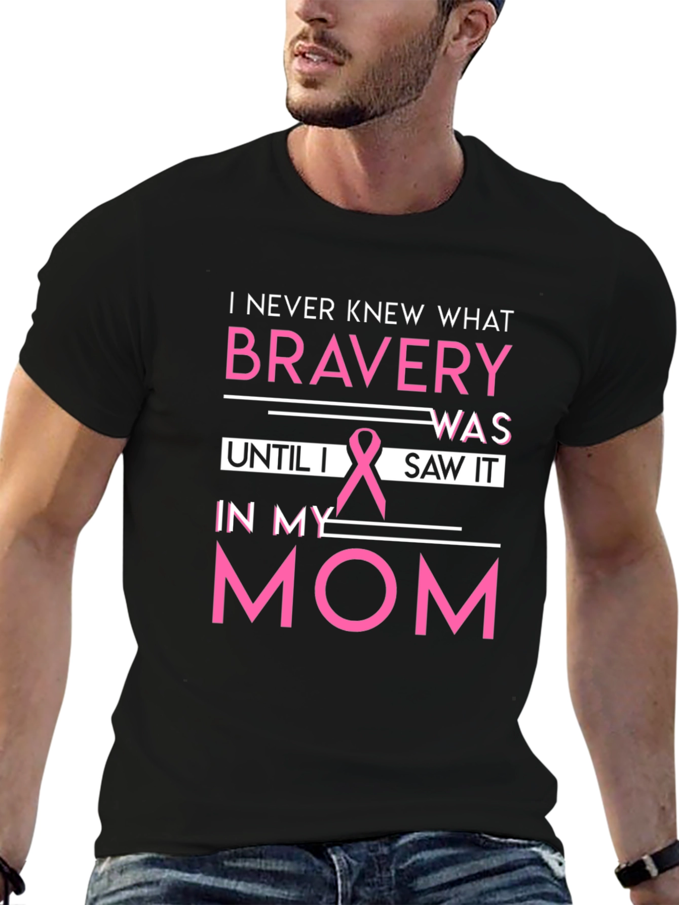 Black Bravery Breast Cancer Awareness Black T-Shirt view 6