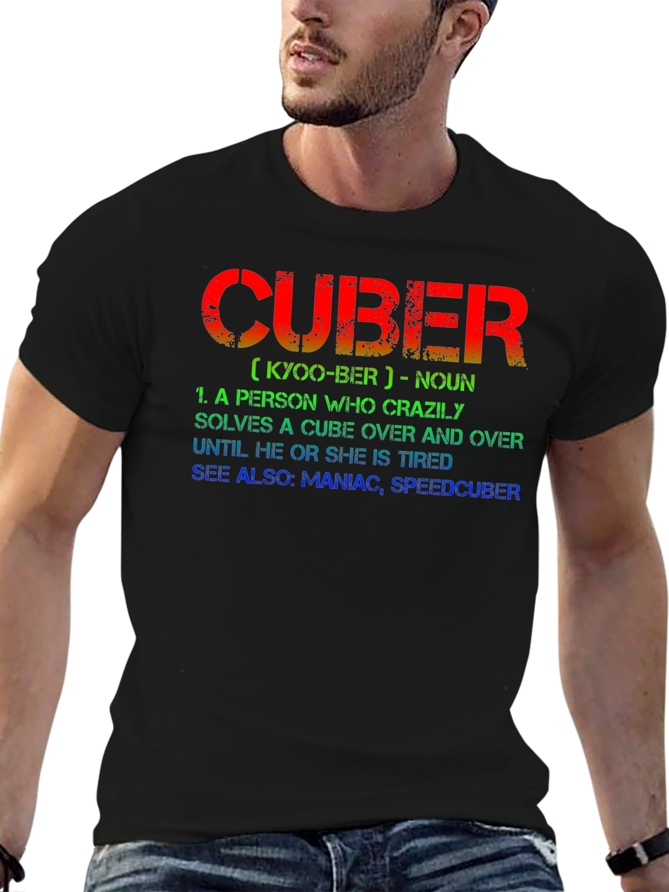 Black CUBER Definition Black T-Shirt - For Puzzle Lovers view 6