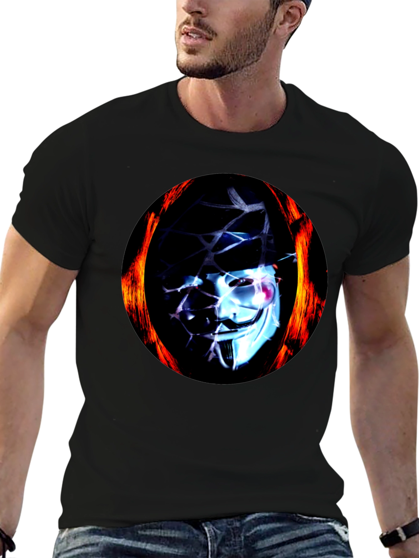 Black Anonymous Mask Flame T-Shirt view 6