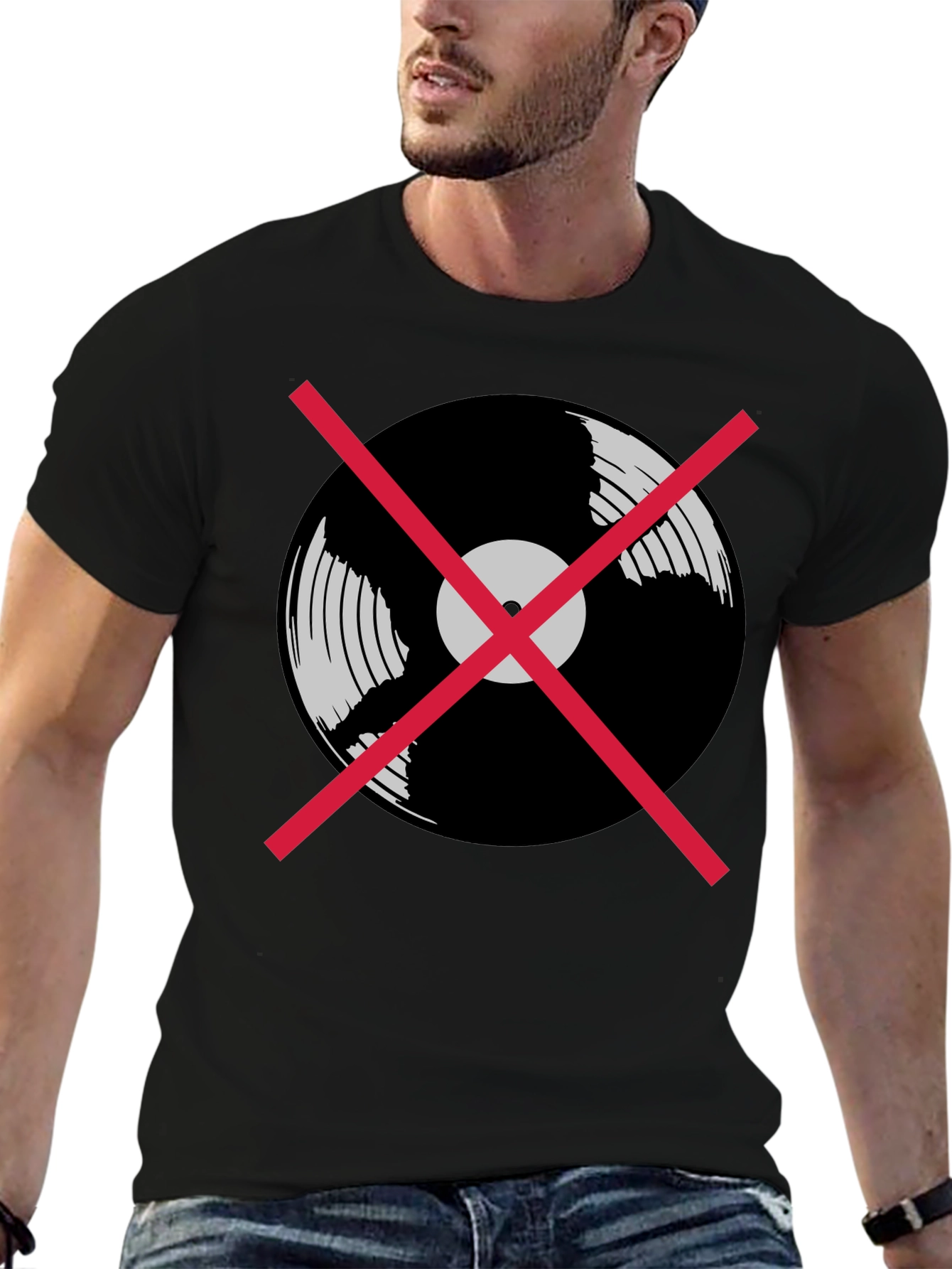 Black No Vinyl T-Shirt - Music Lover Tee view 6