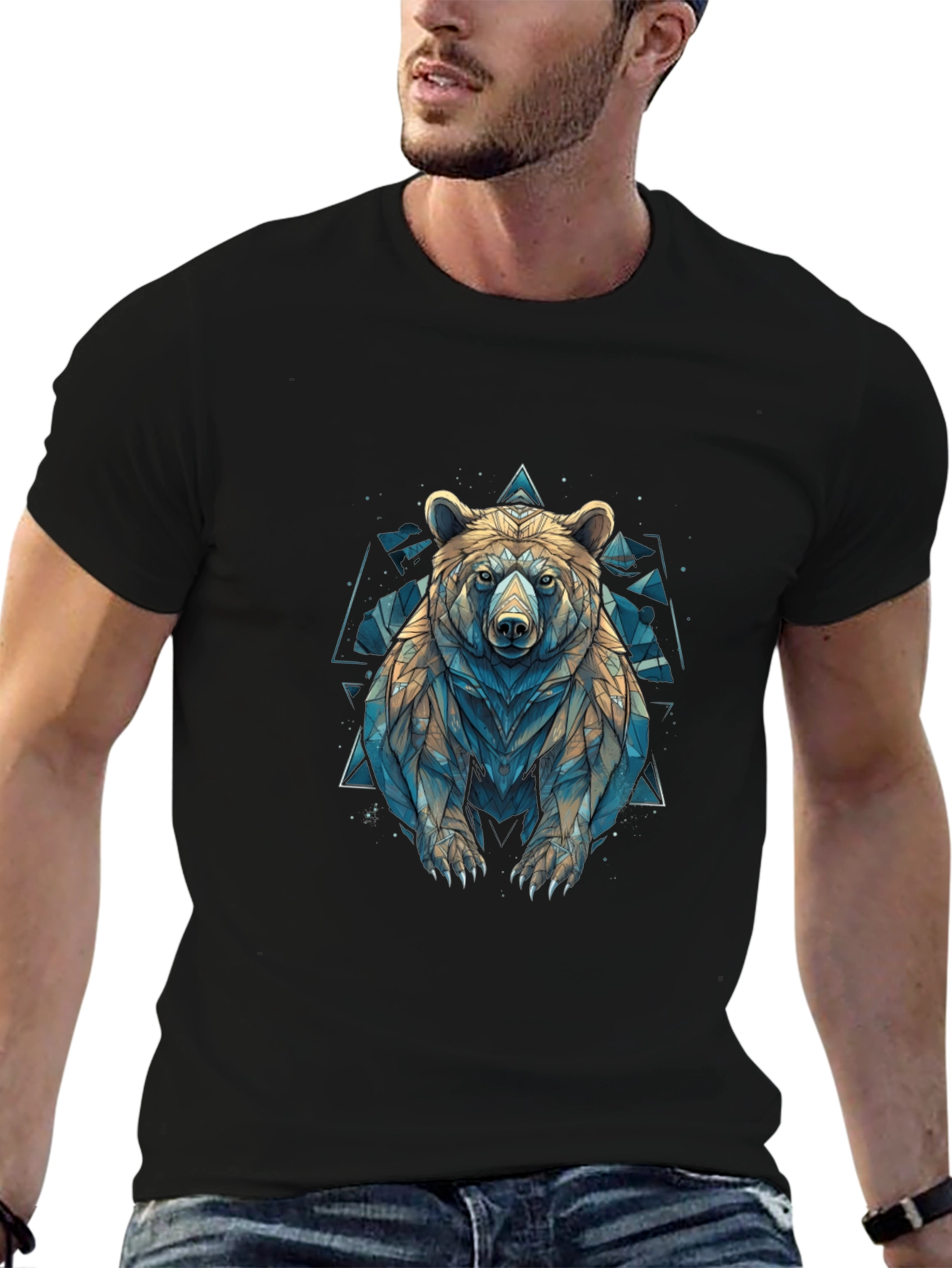 Black Geometric Bear Graphic T-Shirt - Modern Animal Design view 6