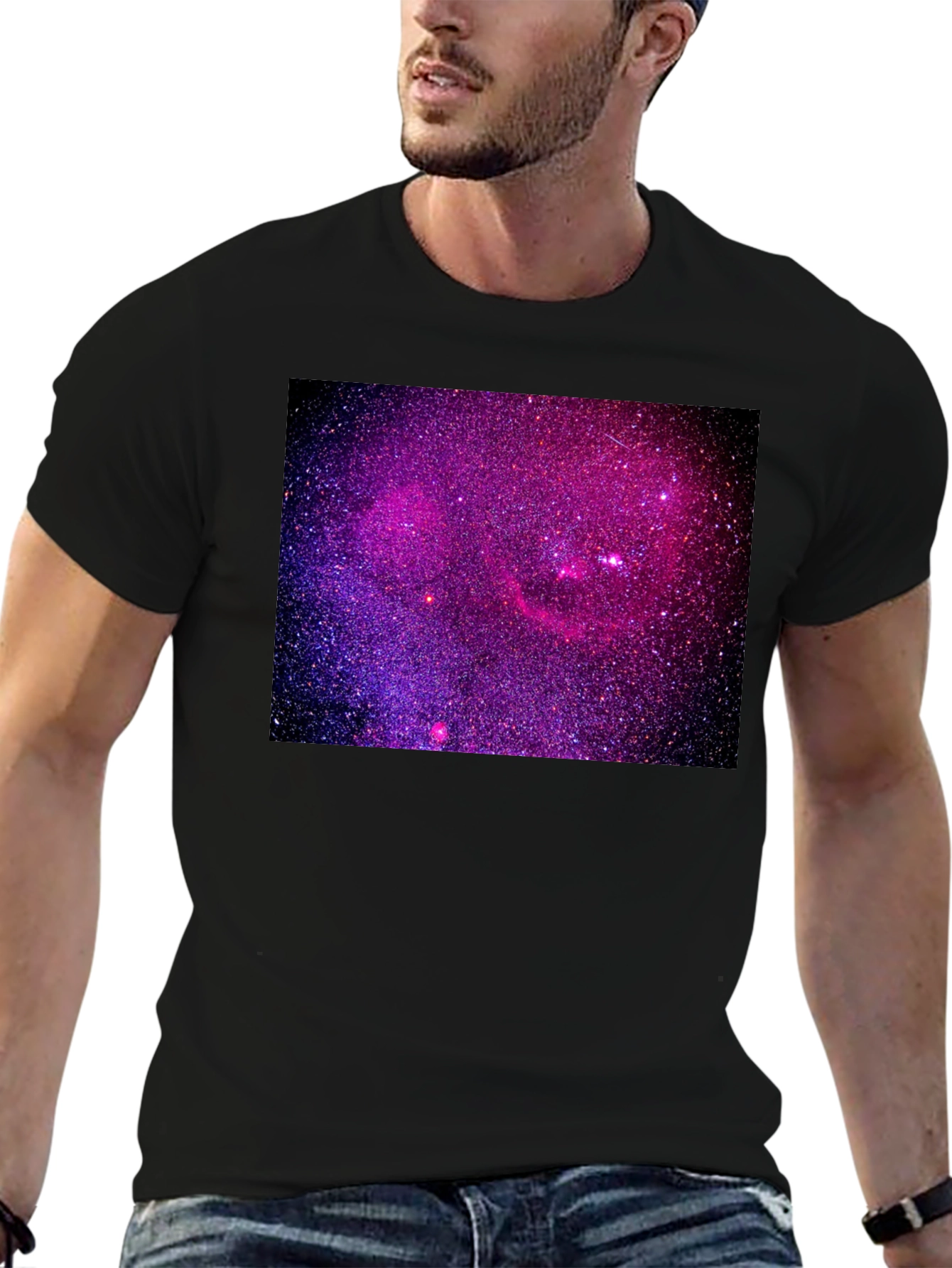 Black Galaxy Print Black T-Shirt view 6