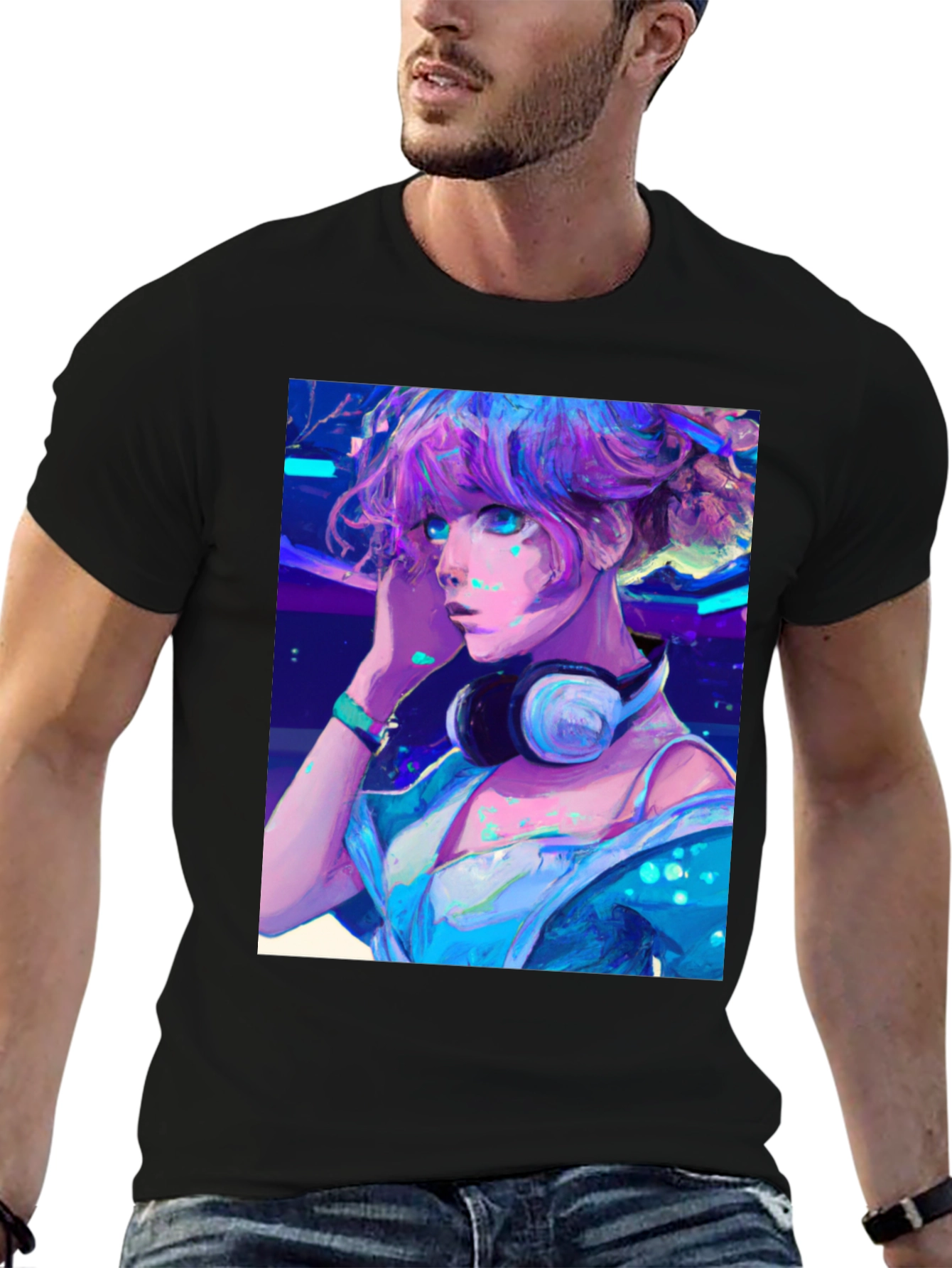 Black Anime Girl Graphic Tee - Cool Manga Shirt view 6