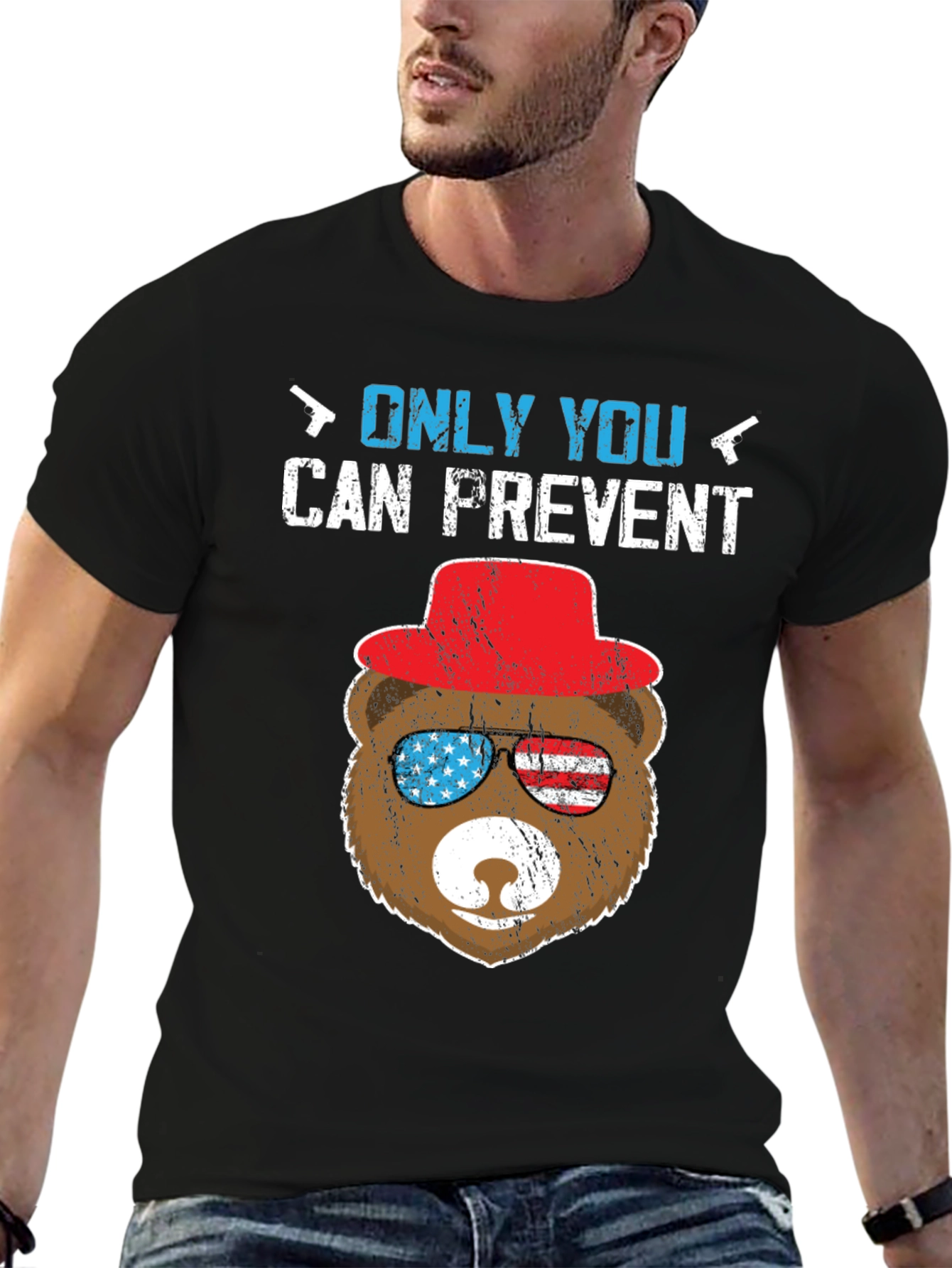 Black Patriotic Bear T-Shirt: Only YOU Prevent view 6