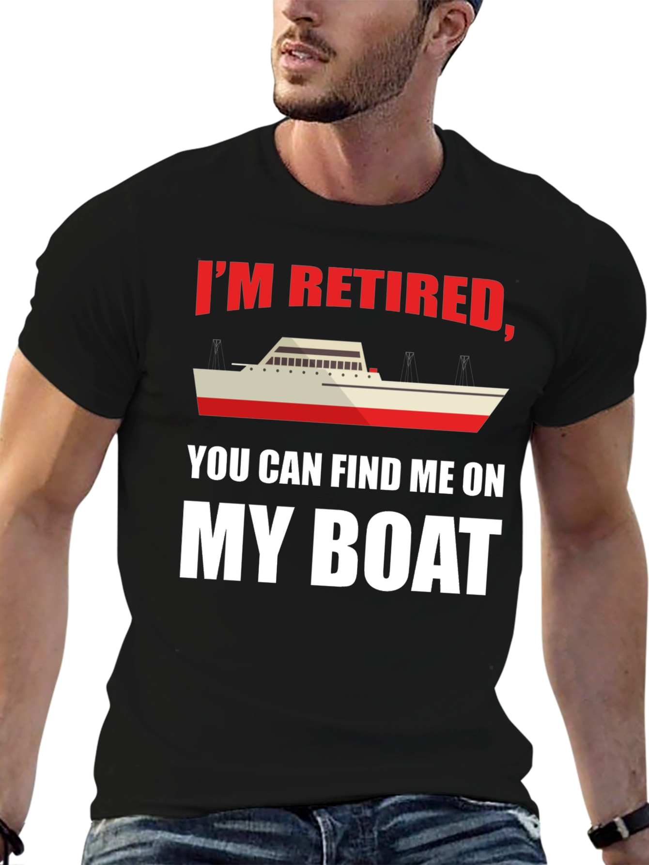Black Retired Boat Lover T-Shirt view 6