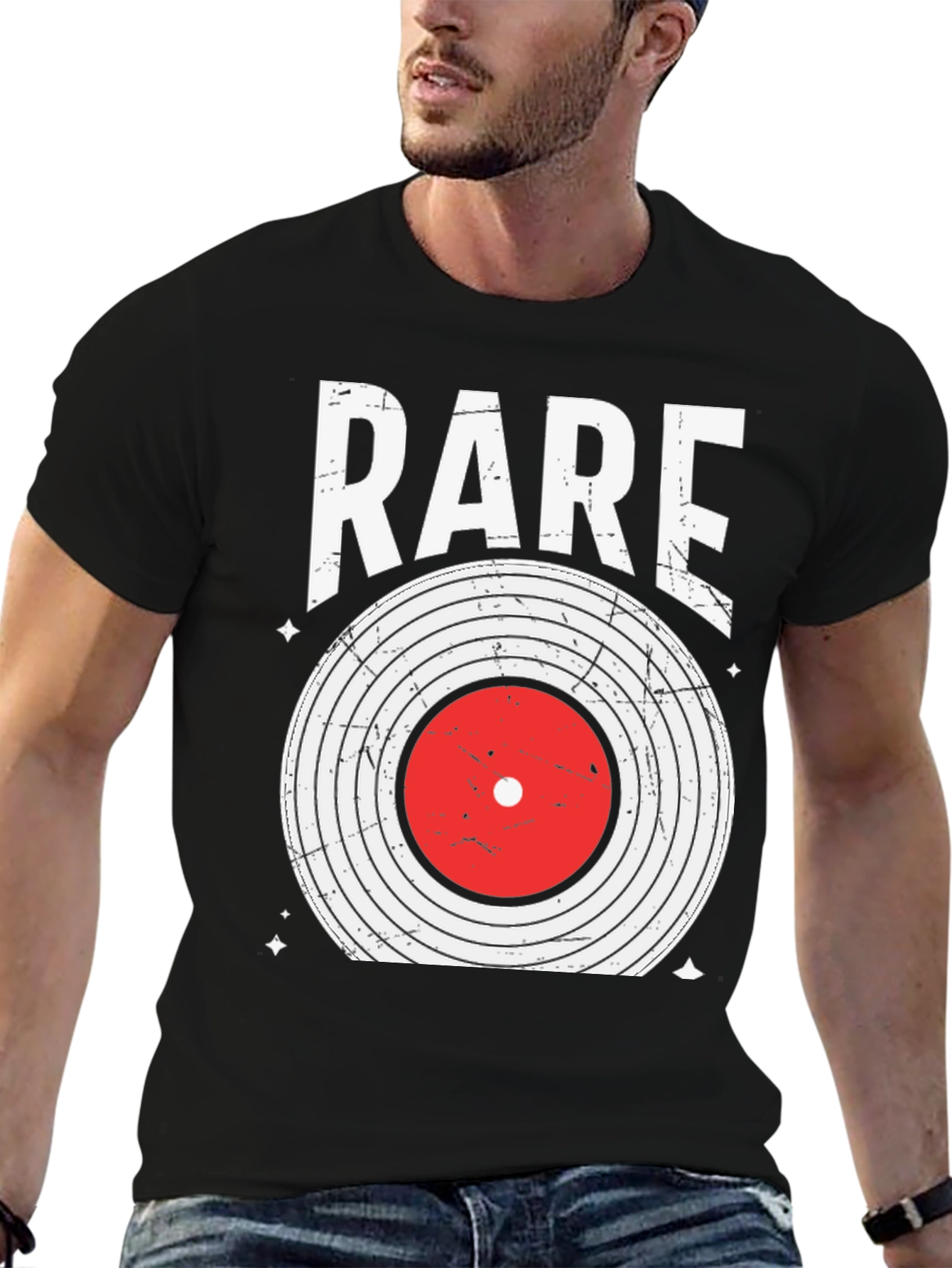 Black Rare Vinyl Record Graphic Tee - Black Cotton Blend Shirt view 6