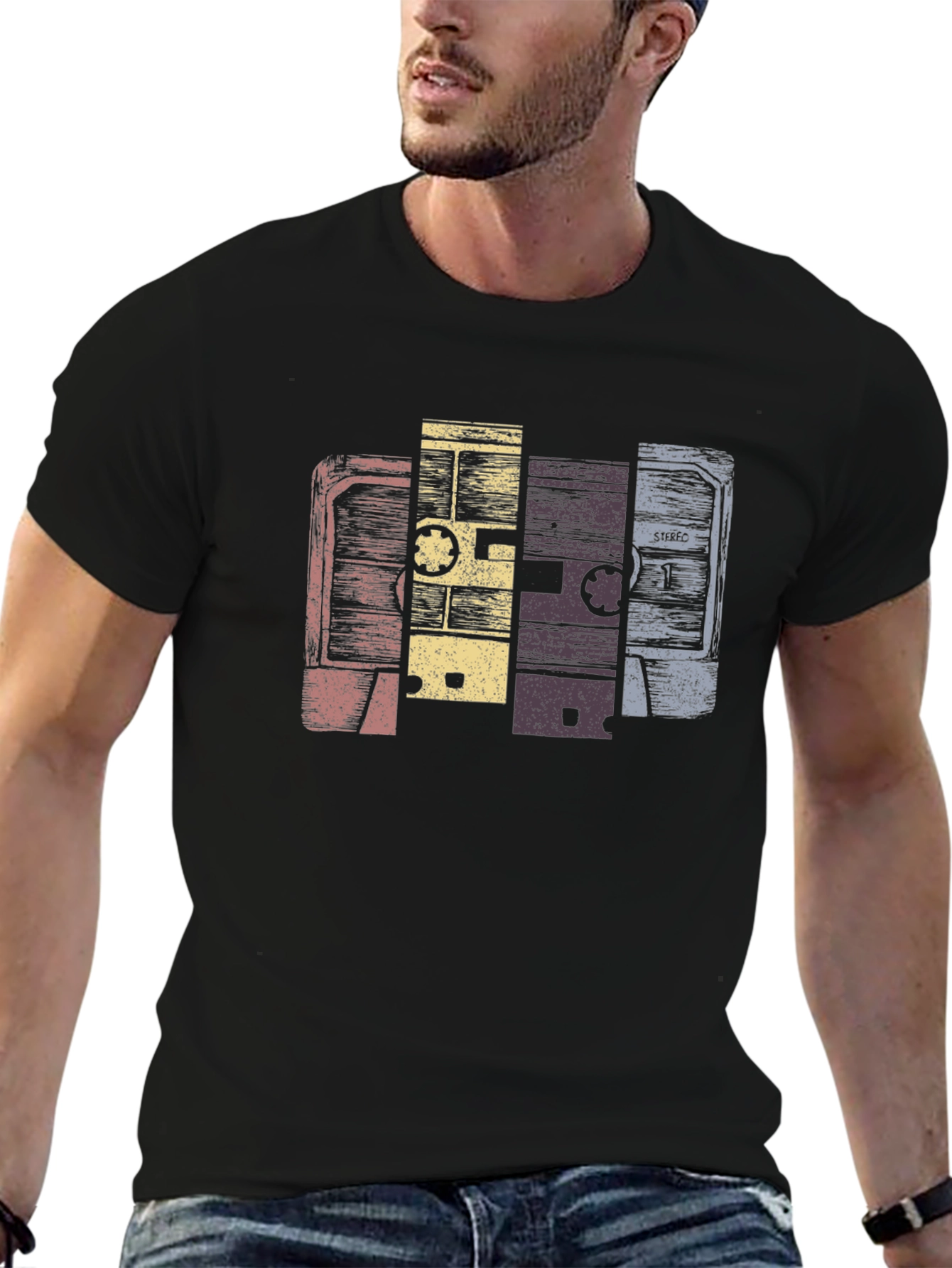 Black Vintage Cassette Tape Graphic T-Shirt view 6