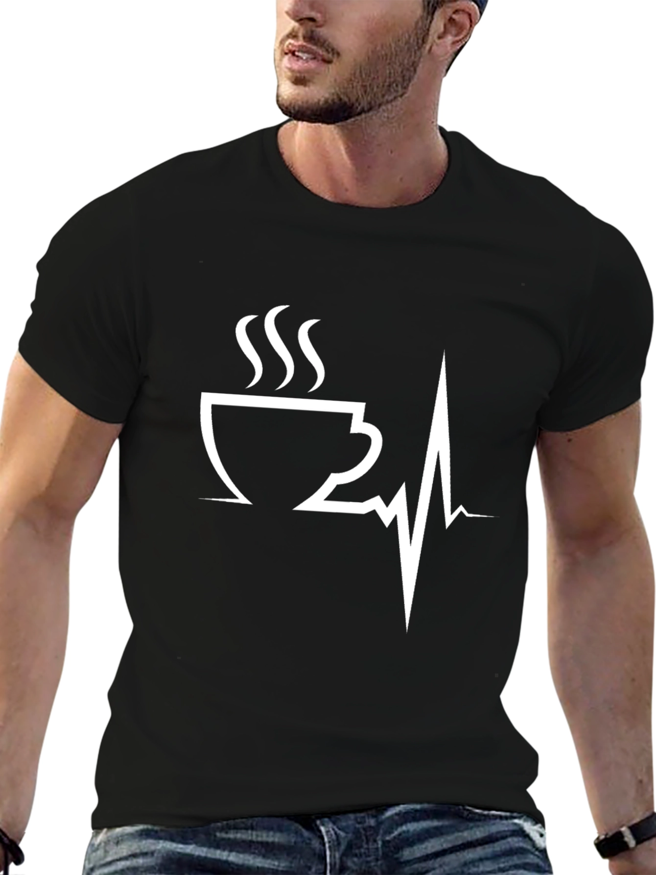 Black Coffee Heartbeat Graphic Tee - Caffeine Lover T-Shirt view 6
