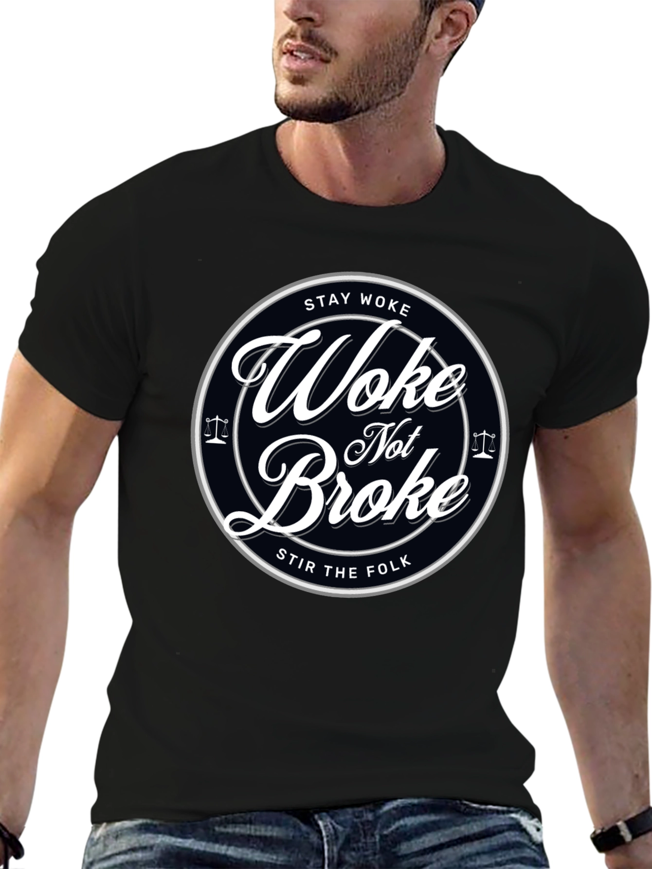 Black Stay Woke Not Broke Graphic T-Shirt - Trendy Design view 6