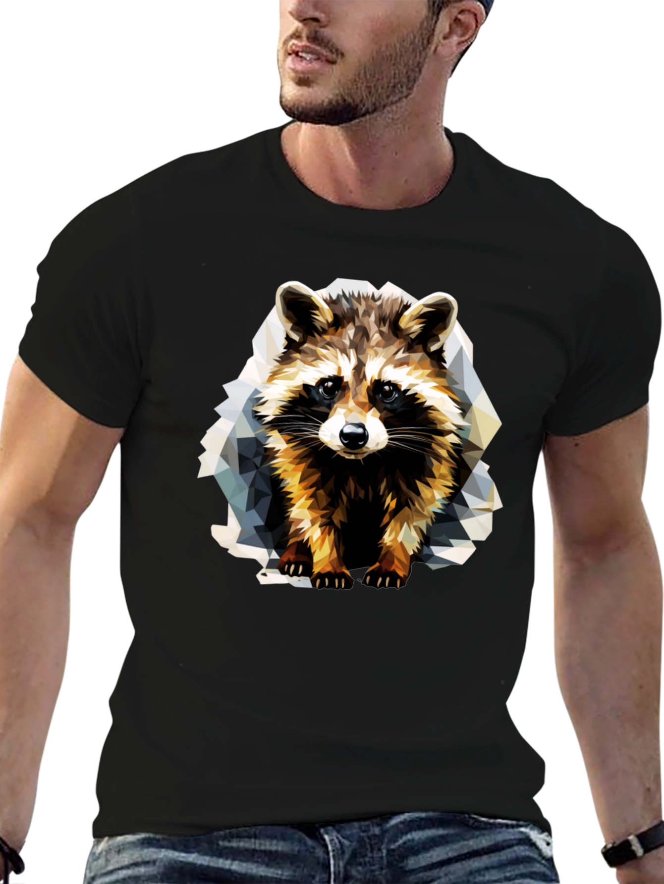 Black Geometric Raccoon Graphic T-Shirt view 6