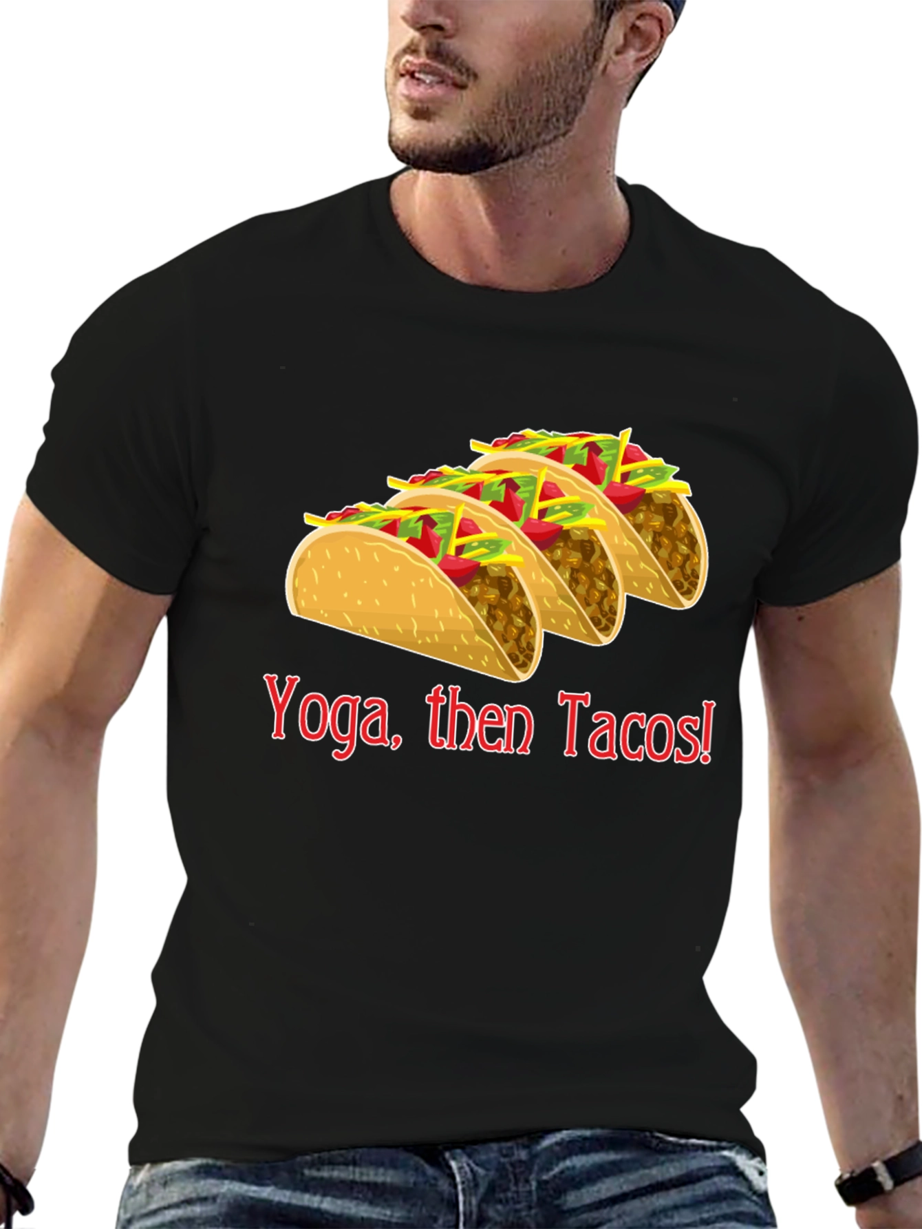 Black Yoga Then Tacos! Graphic Tee view 6