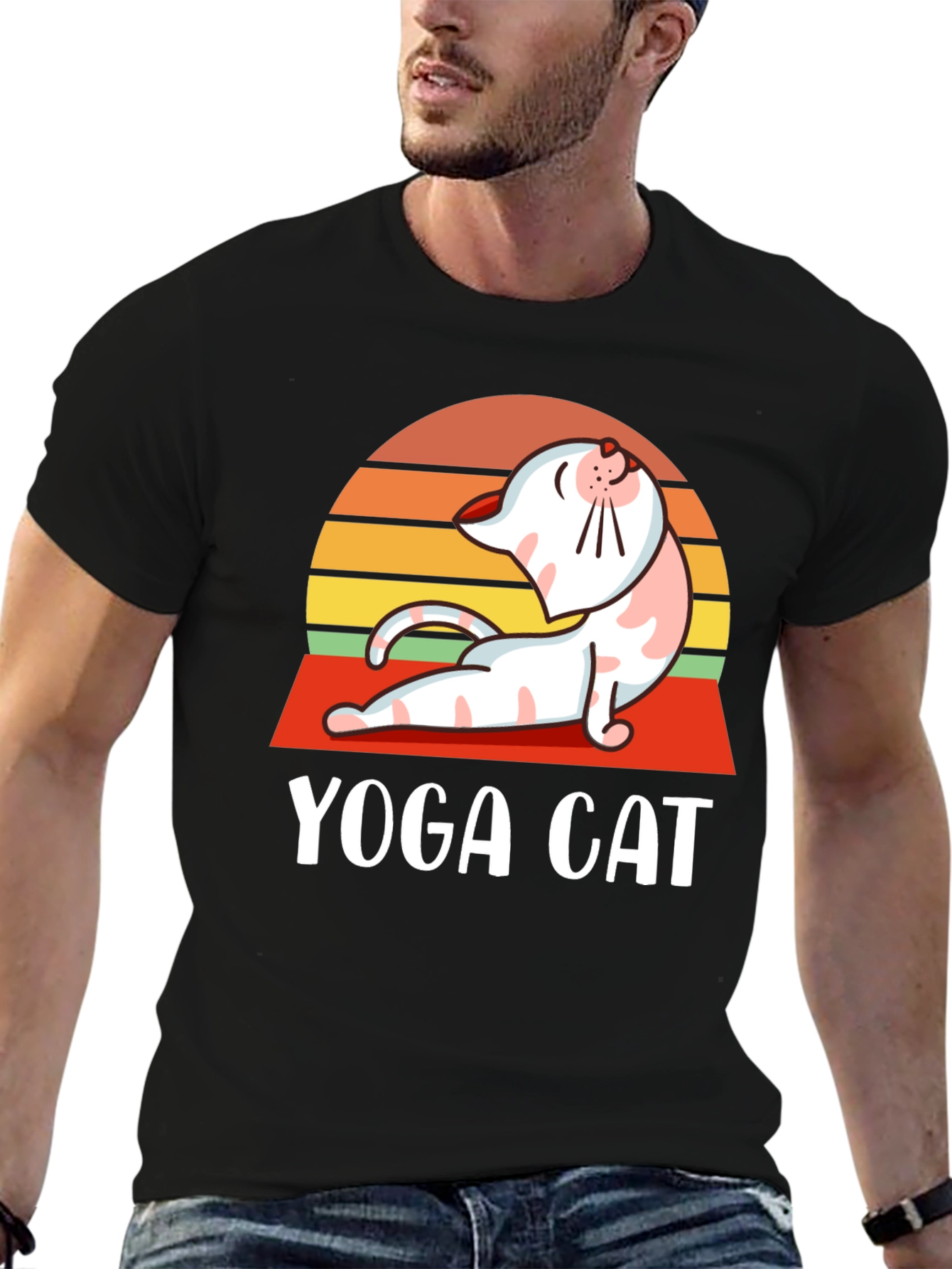 Black Yoga Cat T-Shirt - Funny Workout Tee view 6