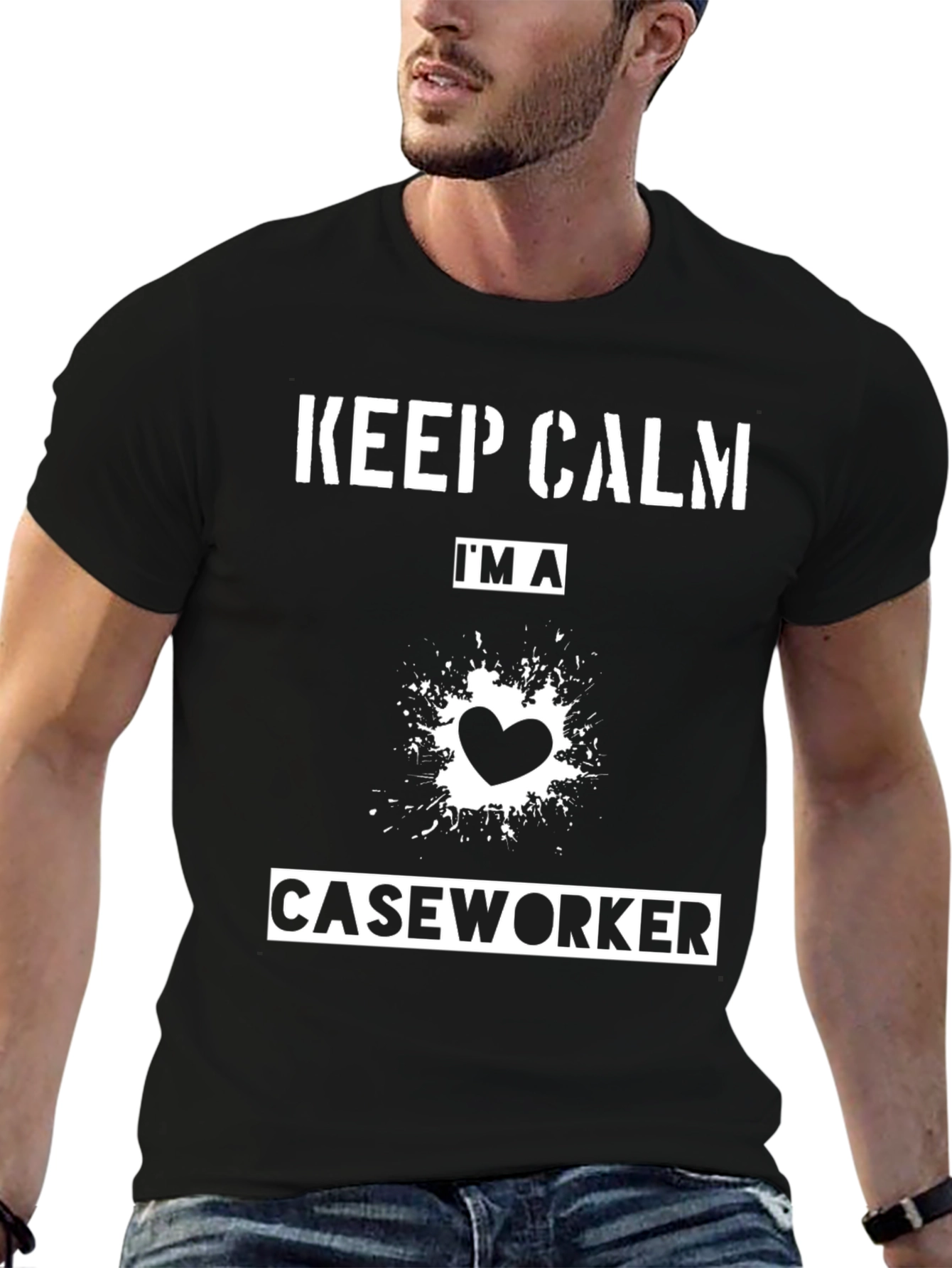 Black Keep Calm I'm a Caseworker Black T-Shirt view 6