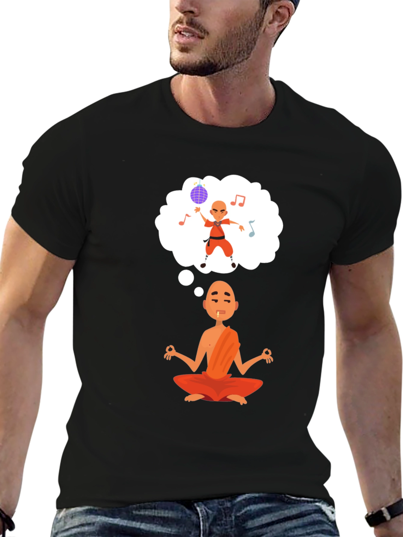 Black Meditating Monk T-Shirt - Dream of Dancing view 6