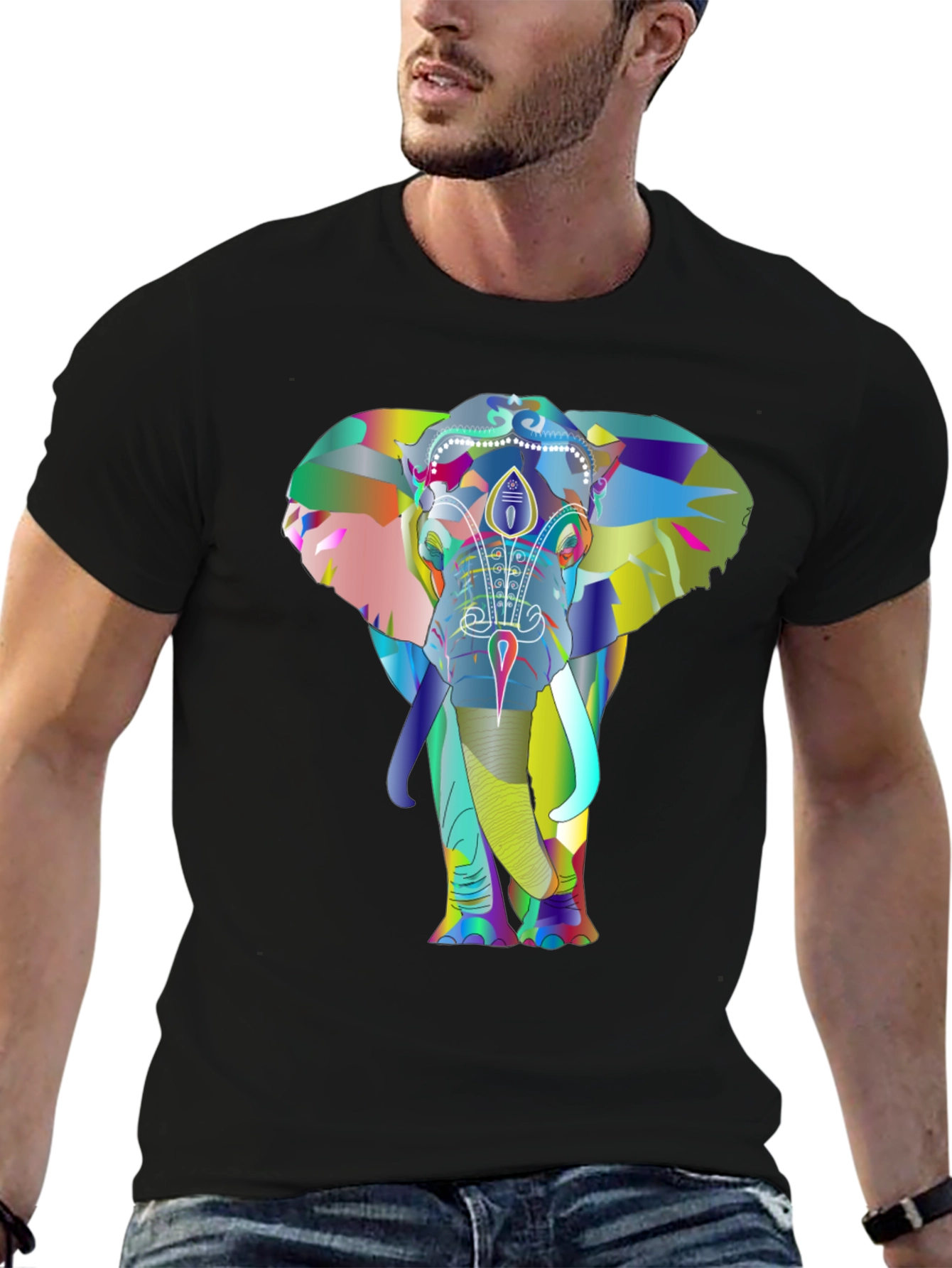 Black Colorful Elephant Graphic Tee - Unique Design view 6