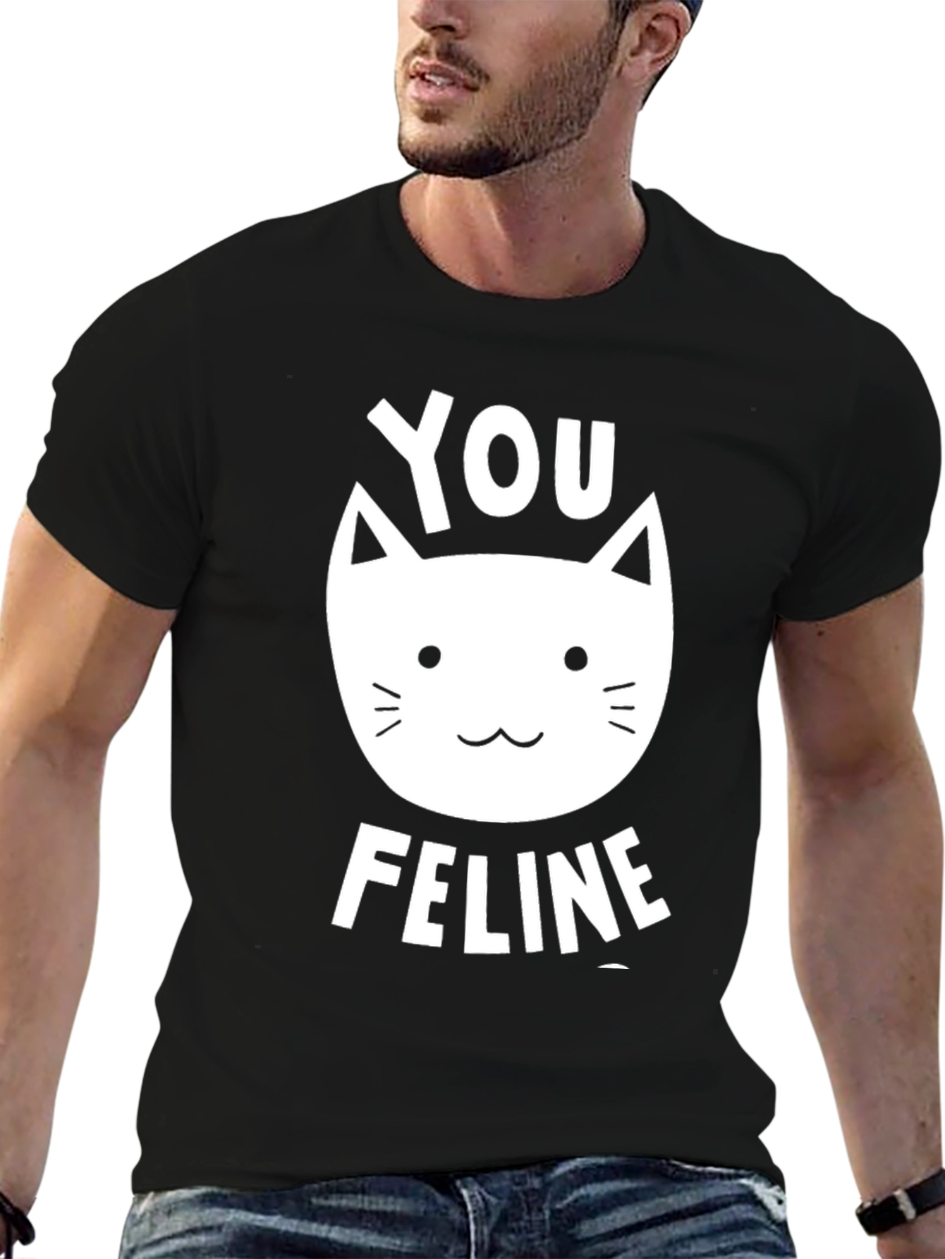 Black You Feline T-Shirt - Black Graphic Tee view 6