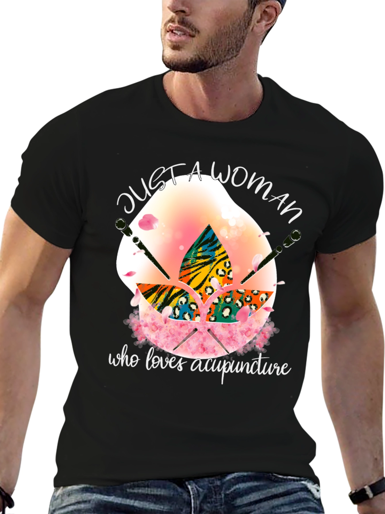 Black Acupuncture Lover T-Shirt - Just a Woman view 6