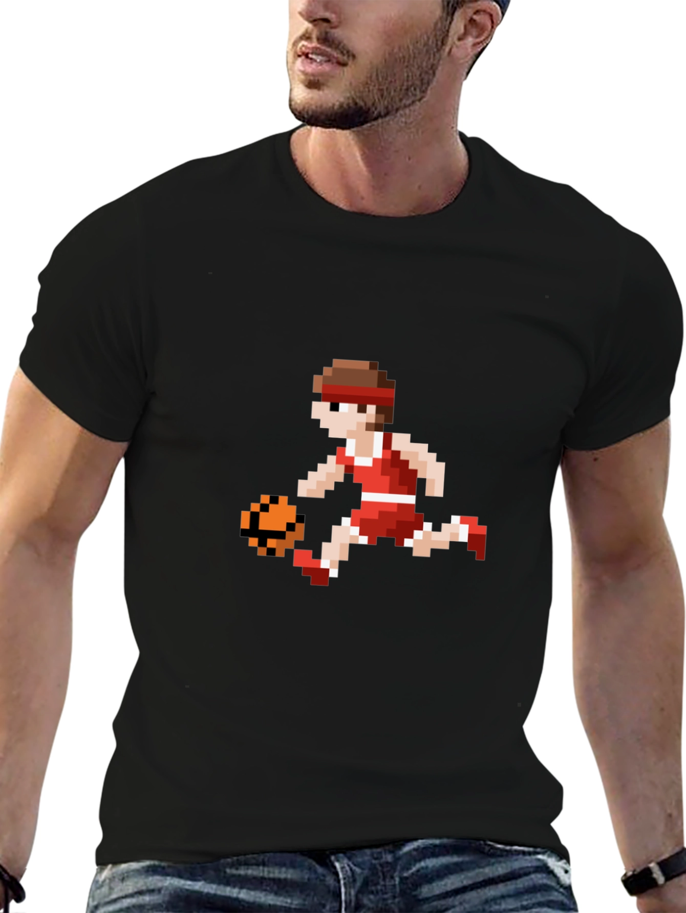 Black Retro Pixel Basketball T-Shirt view 6
