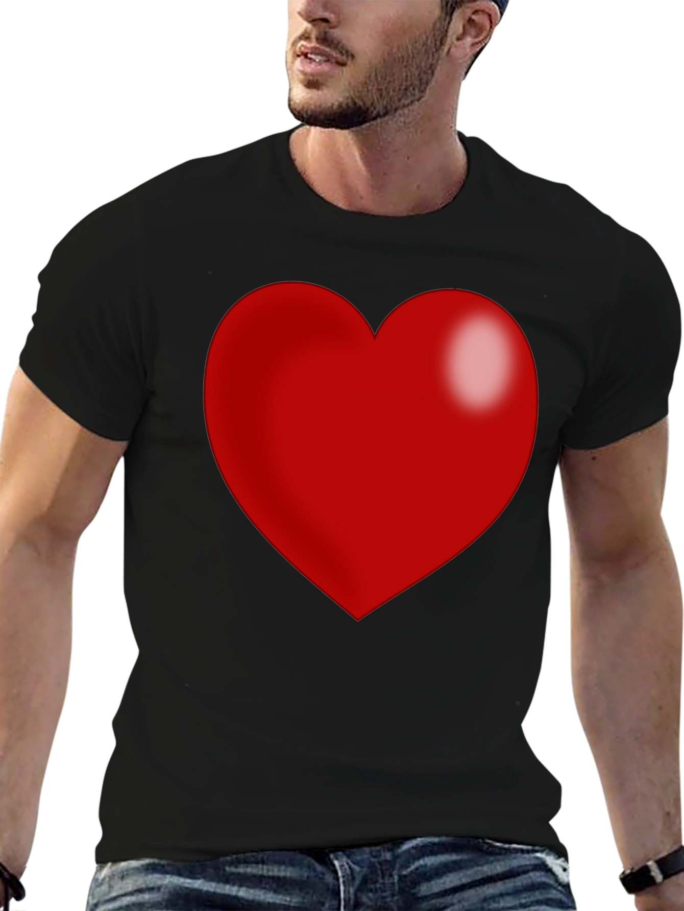 Black Red Heart Graphic Print Black T-Shirt view 6