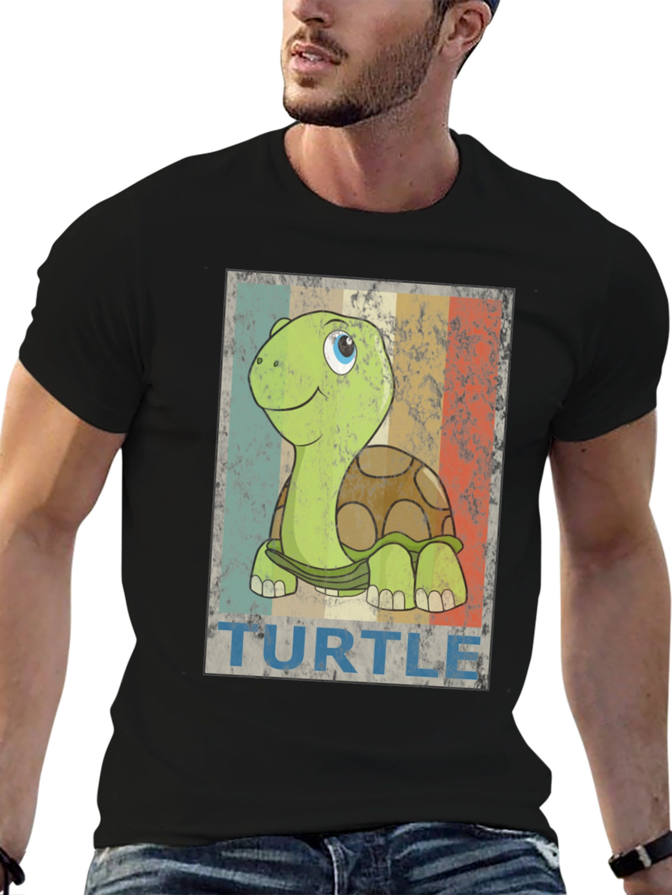 Black Retro Turtle Graphic Tee - Cute Cartoon Animal T-Shirt view 6