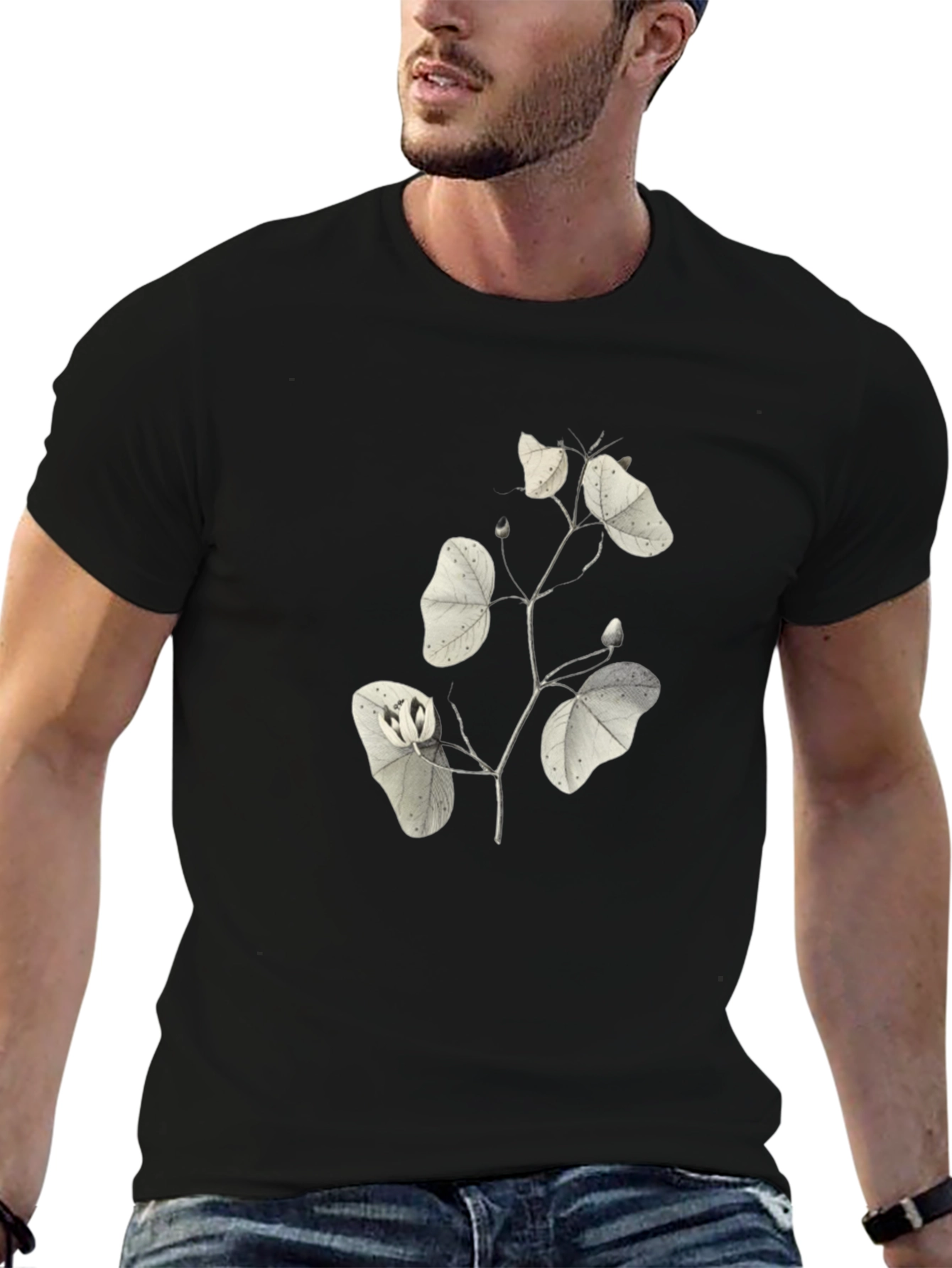 Black Botanical Print Black T-Shirt view 6
