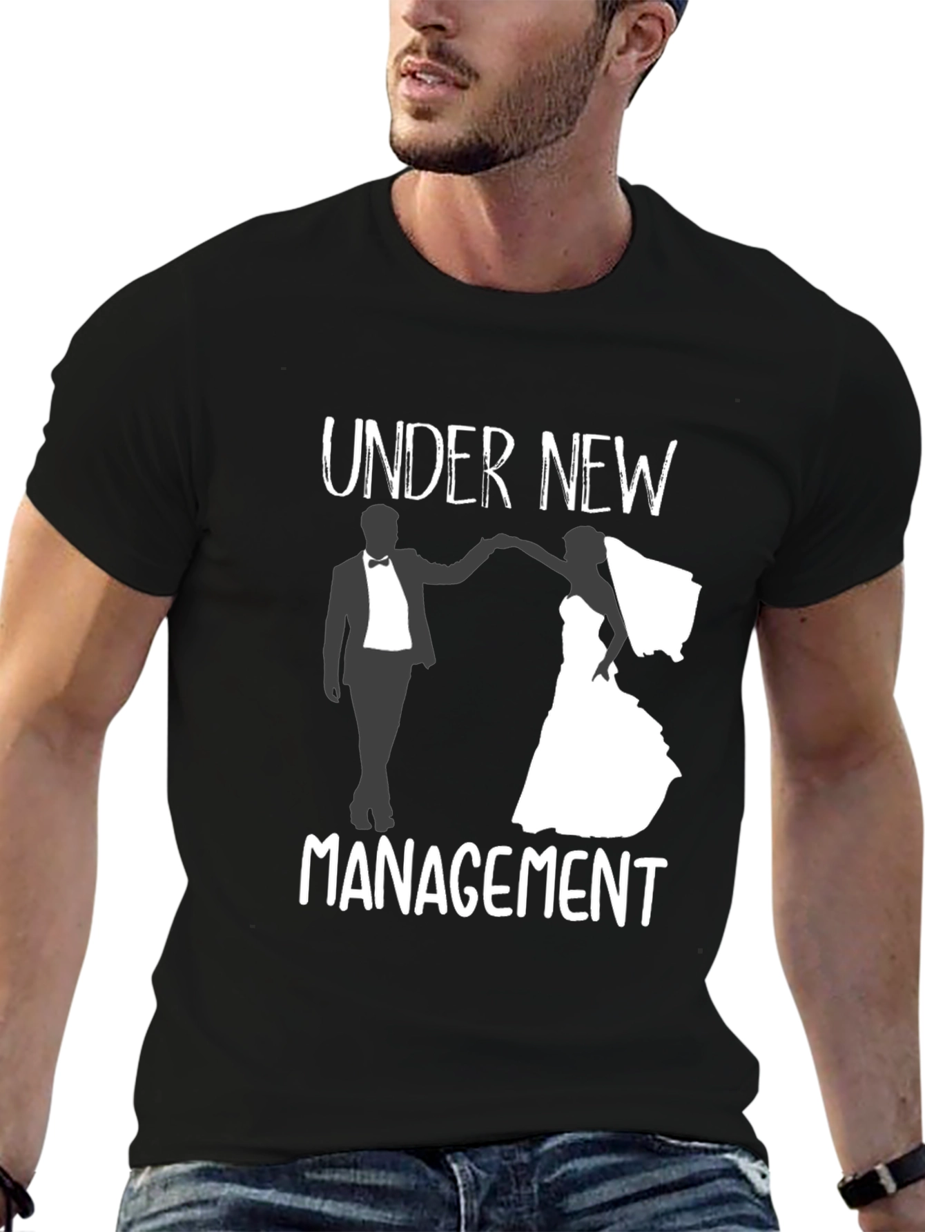 Black Under New Management Wedding T-Shirt view 6