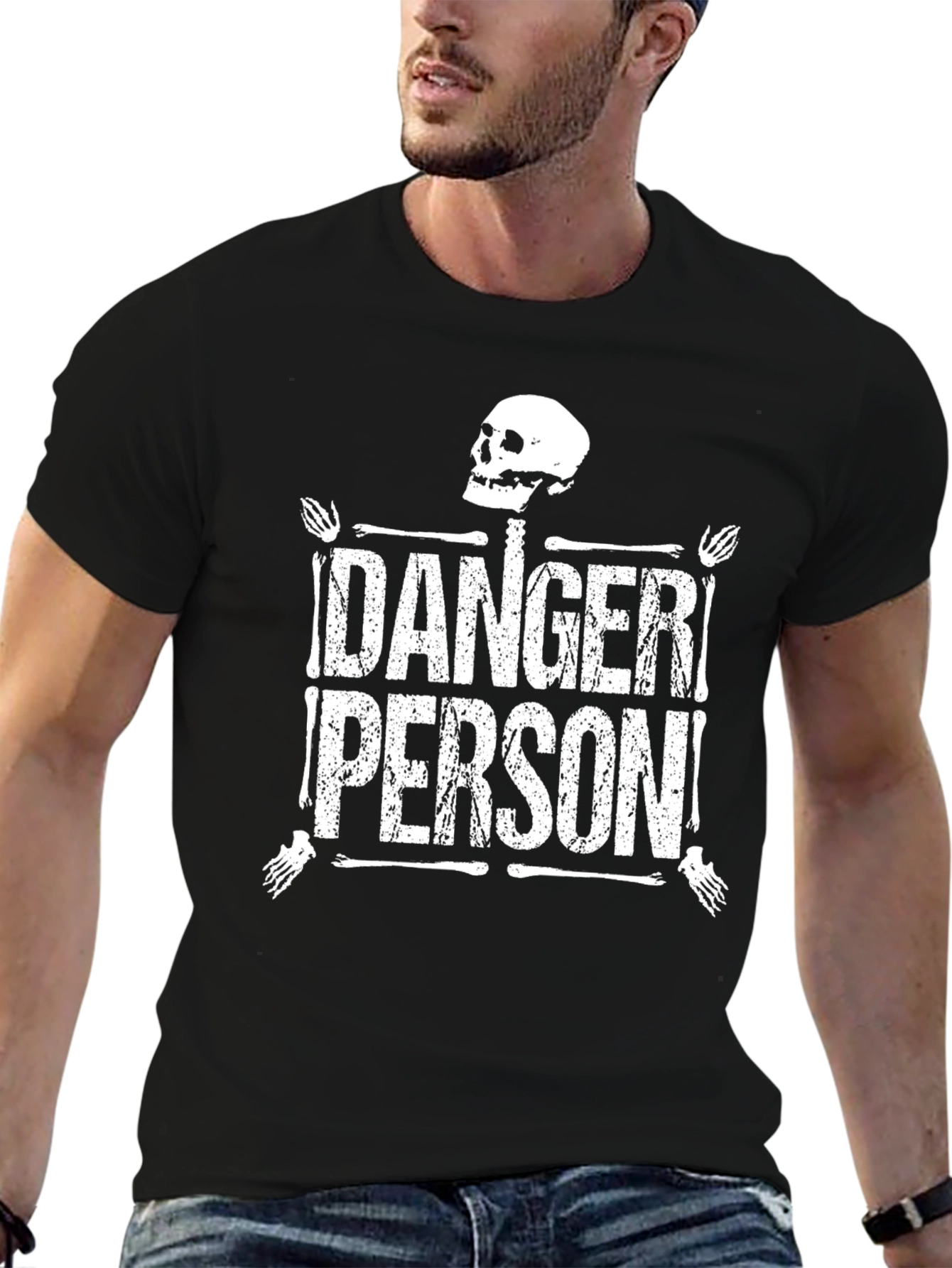 Black Danger Person Skeleton Graphic Black T-Shirt view 6