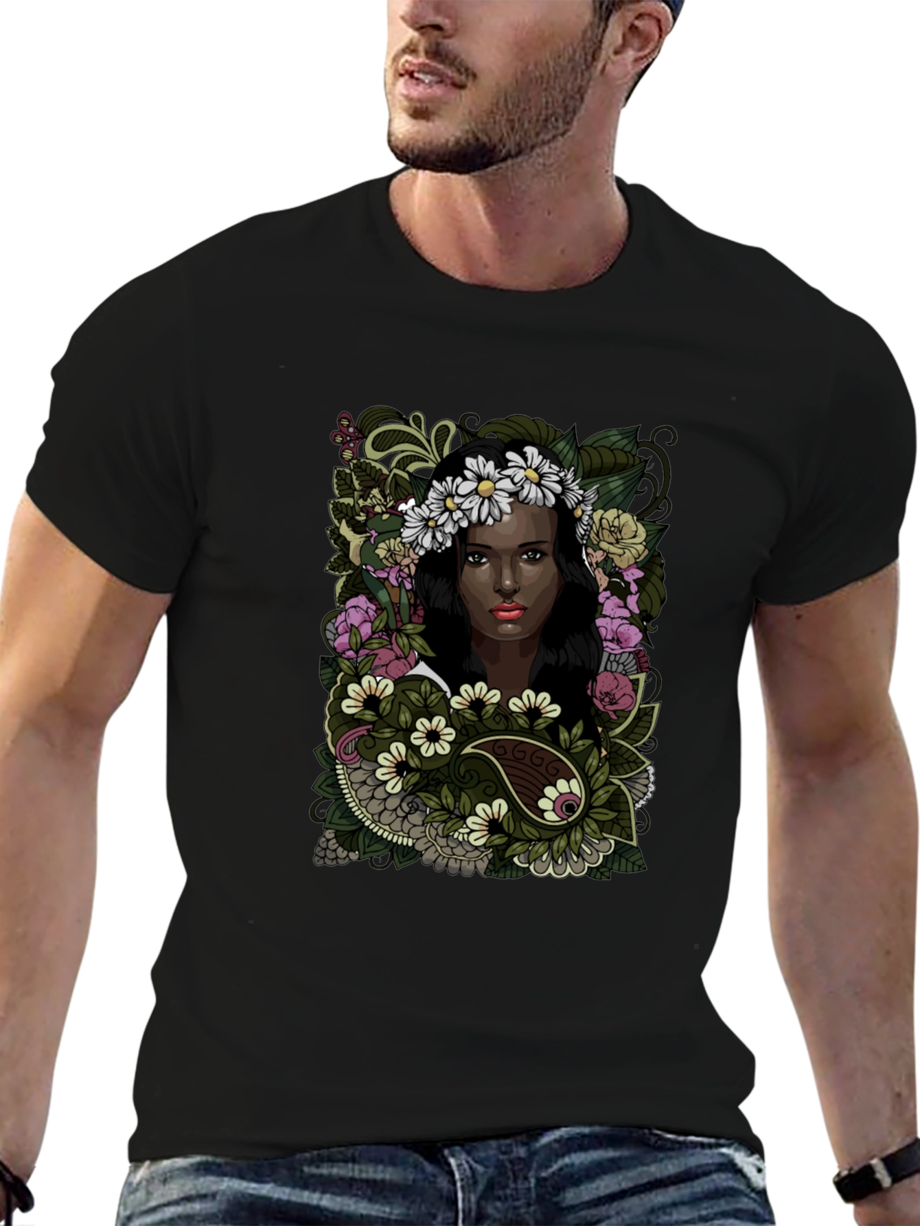 Black Floral Woman Graphic Tee - Soft Cotton Comfort view 6