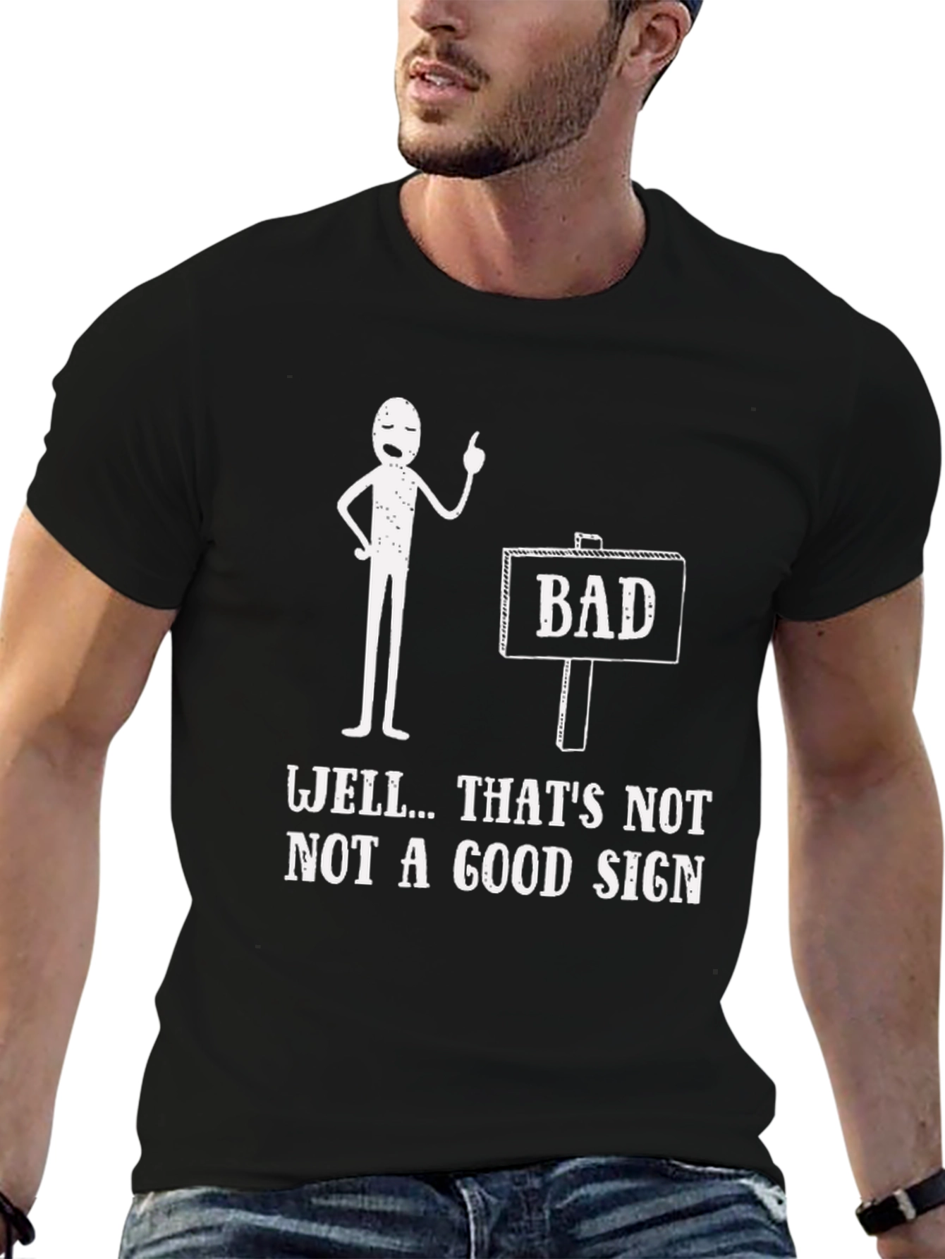 Black Funny 'Bad Sign' Graphic Tee view 6
