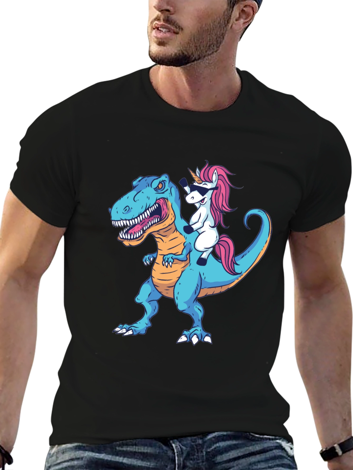 Black Dino Unicorn T-Shirt: Funny Graphic Tee view 6