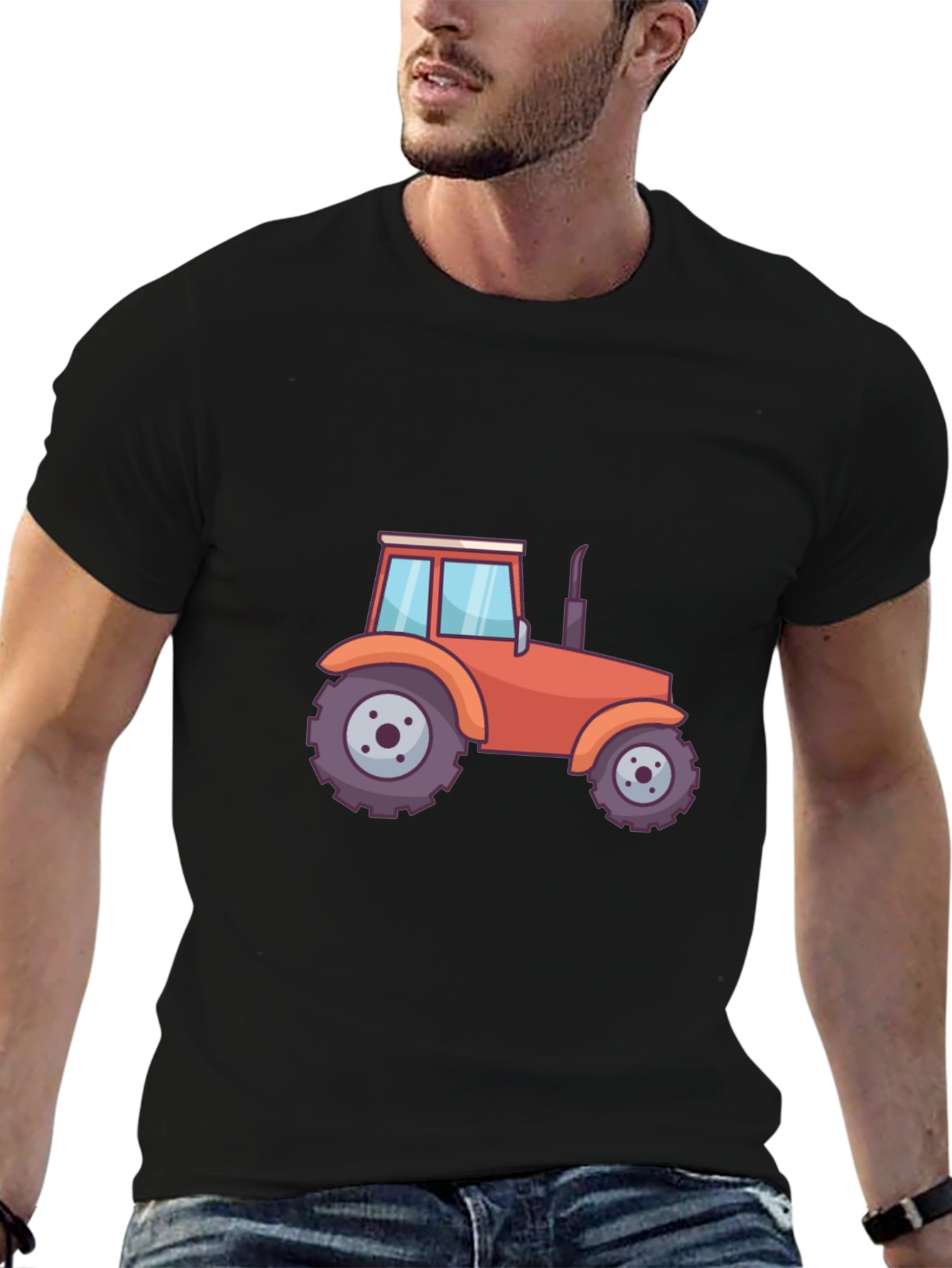 Black Tractor Graphic Tee - Black Cotton Blend T-Shirt view 6
