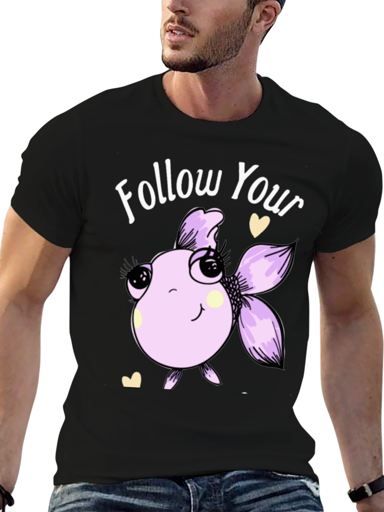 Black Follow Your Dreams T-Shirt with Cute Fish Design view 6