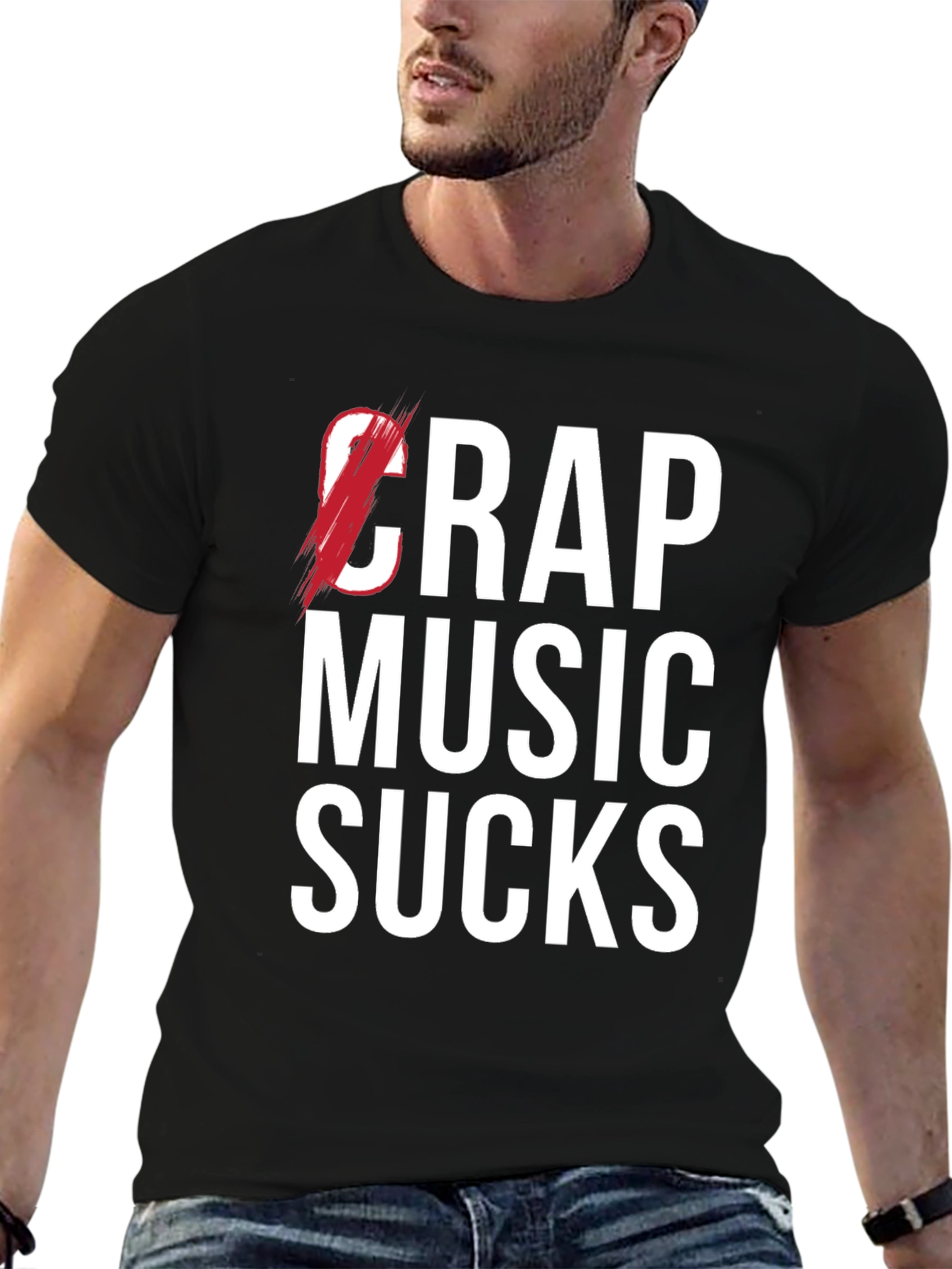 Black Crap Music Sucks Graphic Tee view 6