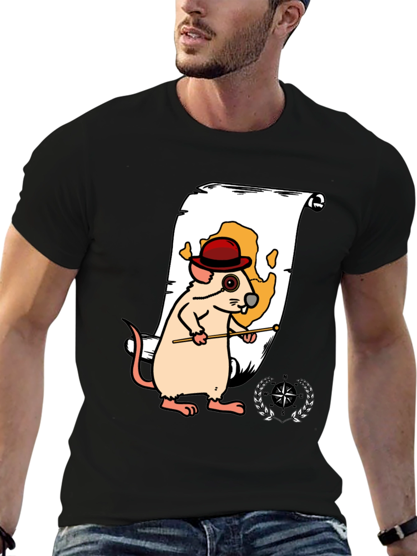 Black Cartoon Mouse Navigator Graphic Tee view 6