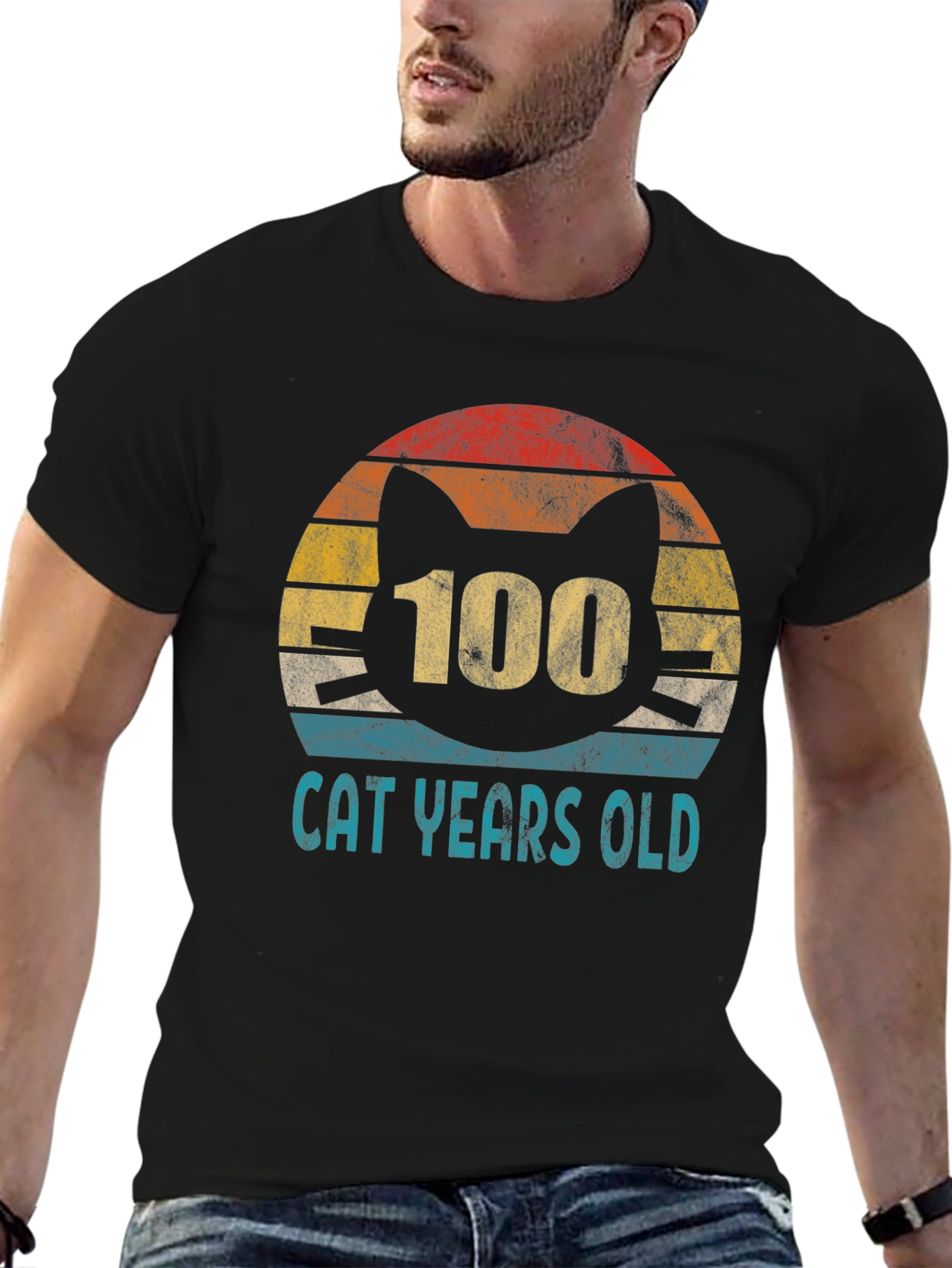 Black 100 Cat Years Old Graphic Tee view 6