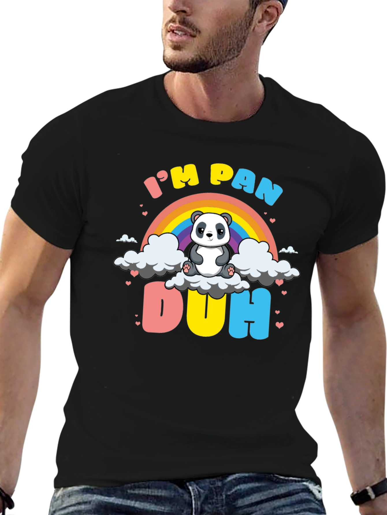Black I'm Pan Duh T-Shirt - Panda LGBT Pride Rainbow view 6