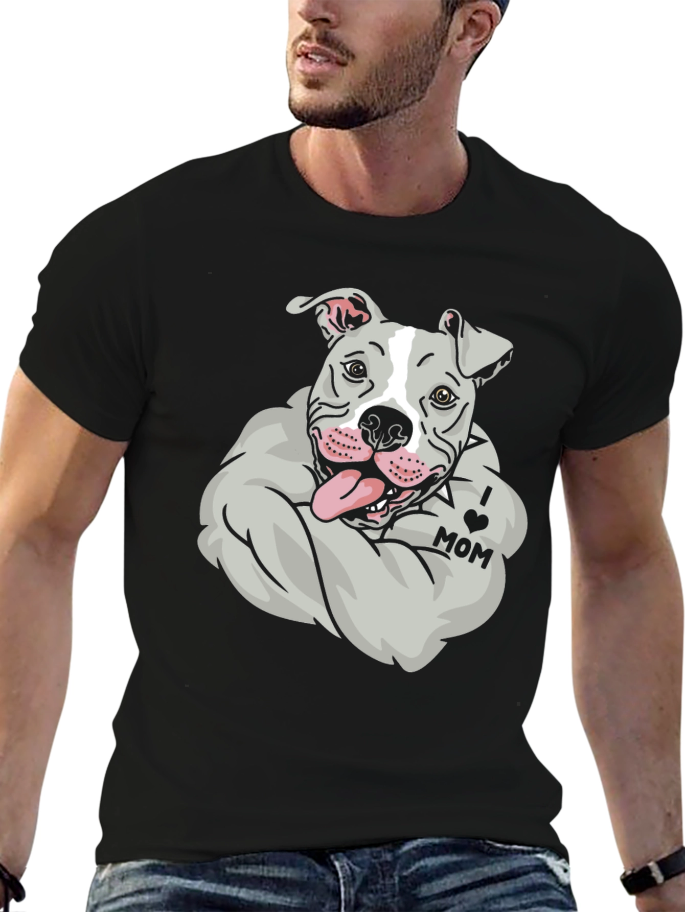 Black Pitbull 'I Love Mom' Graphic Tee view 6