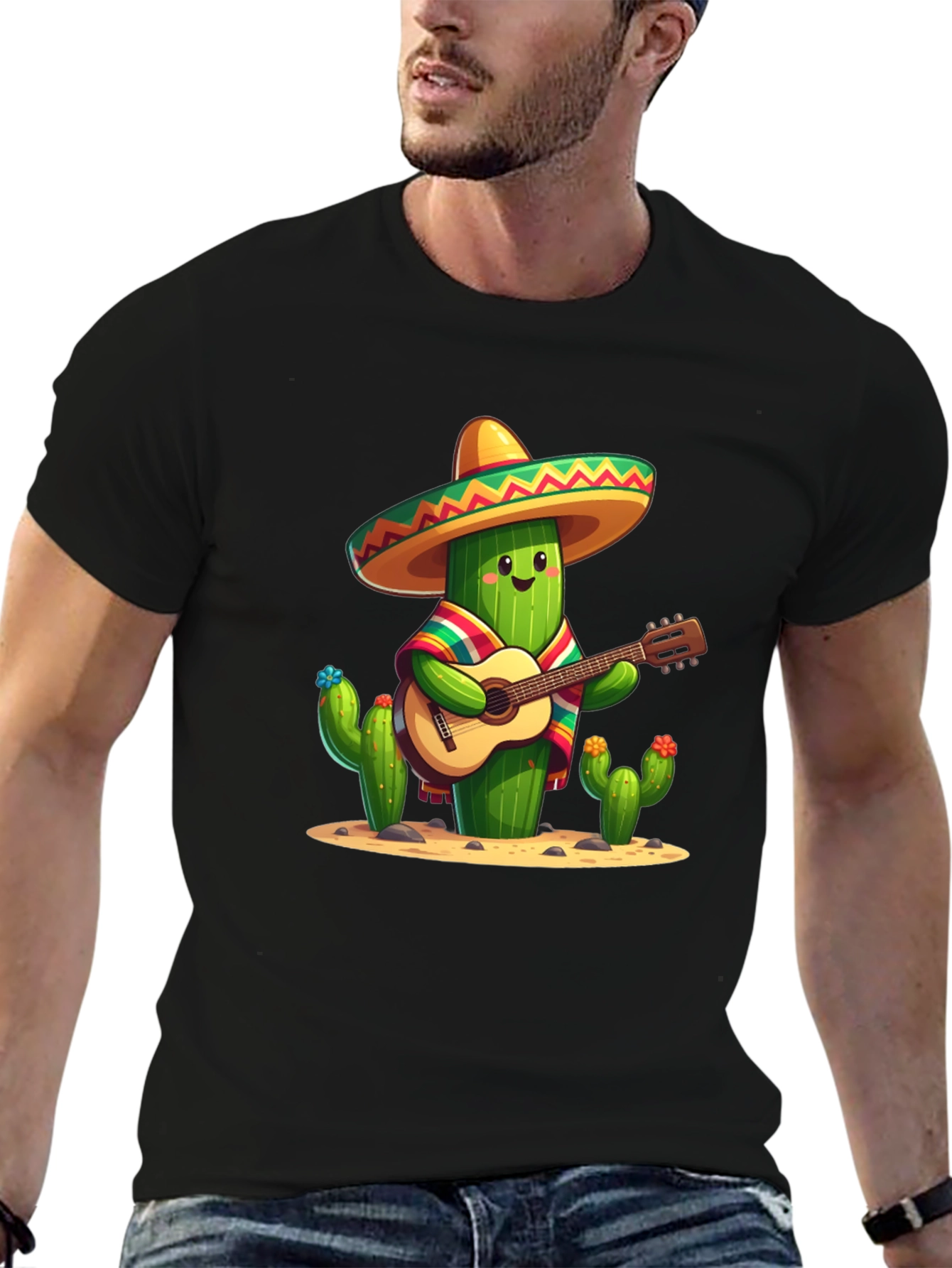 Black Cactus Guitar Player T-Shirt view 6